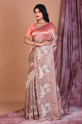 Pink Crushed Tissue Saree with Golden Zari - Keya Seth Exclusive