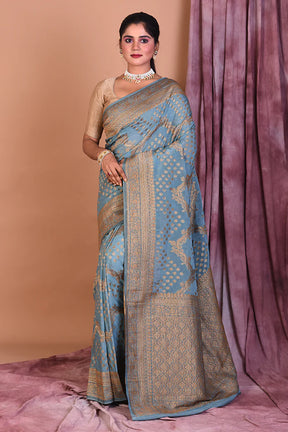 Designer Grey Khaddi Saree with Golden Borders - Keya Seth Exclusive