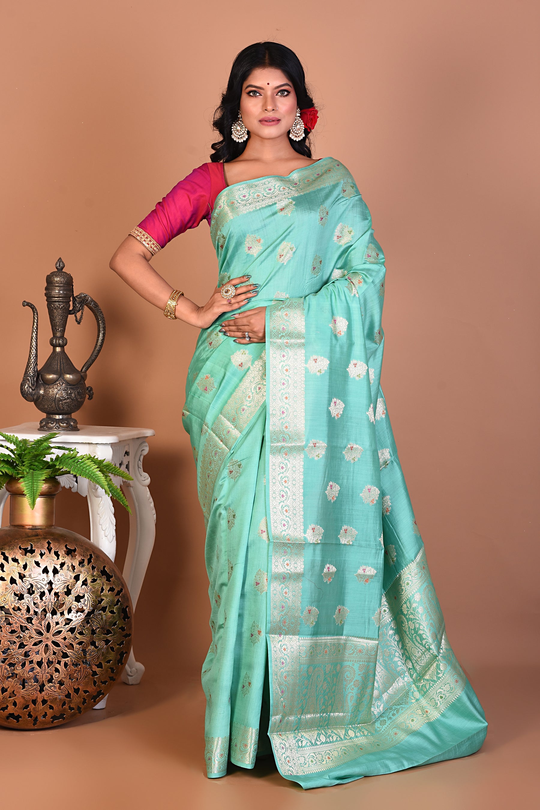 Beautiful Light Green Pure Chiniya Saree - Keya Seth Exclusive