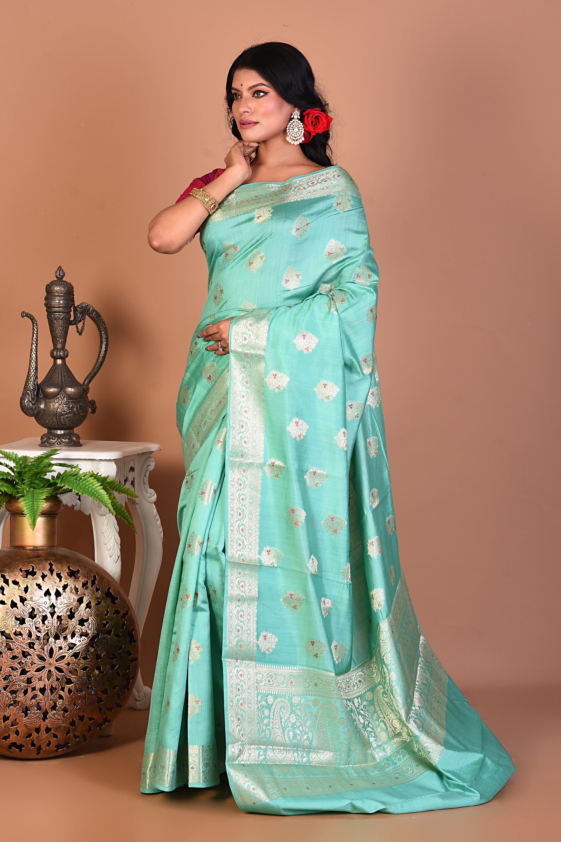 Beautiful Light Green Pure Chiniya Saree - Keya Seth Exclusive