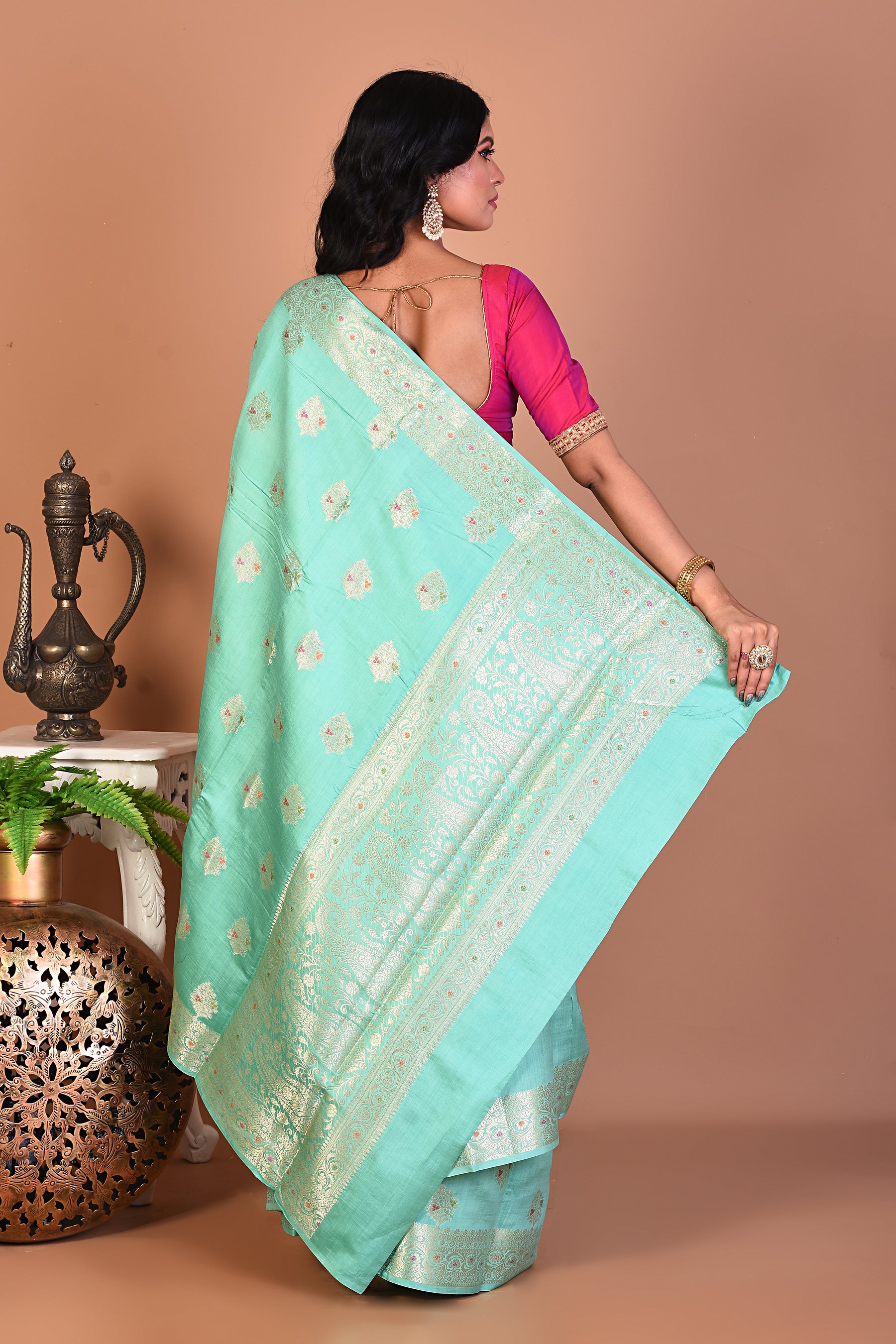 Beautiful Light Green Pure Chiniya Saree - Keya Seth Exclusive