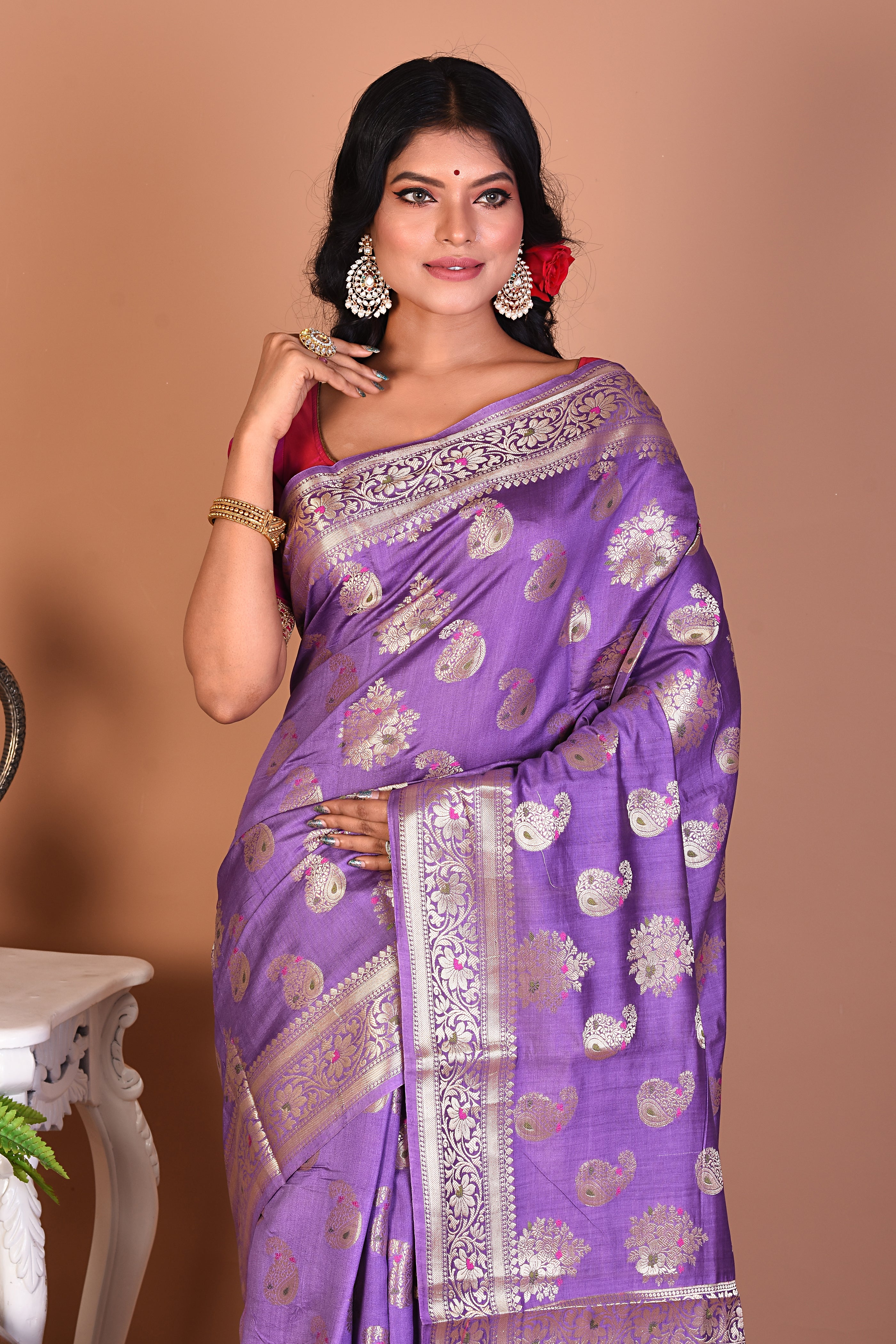 Beautiful Light Purple Pure Chiniya Saree - Keya Seth Exclusive