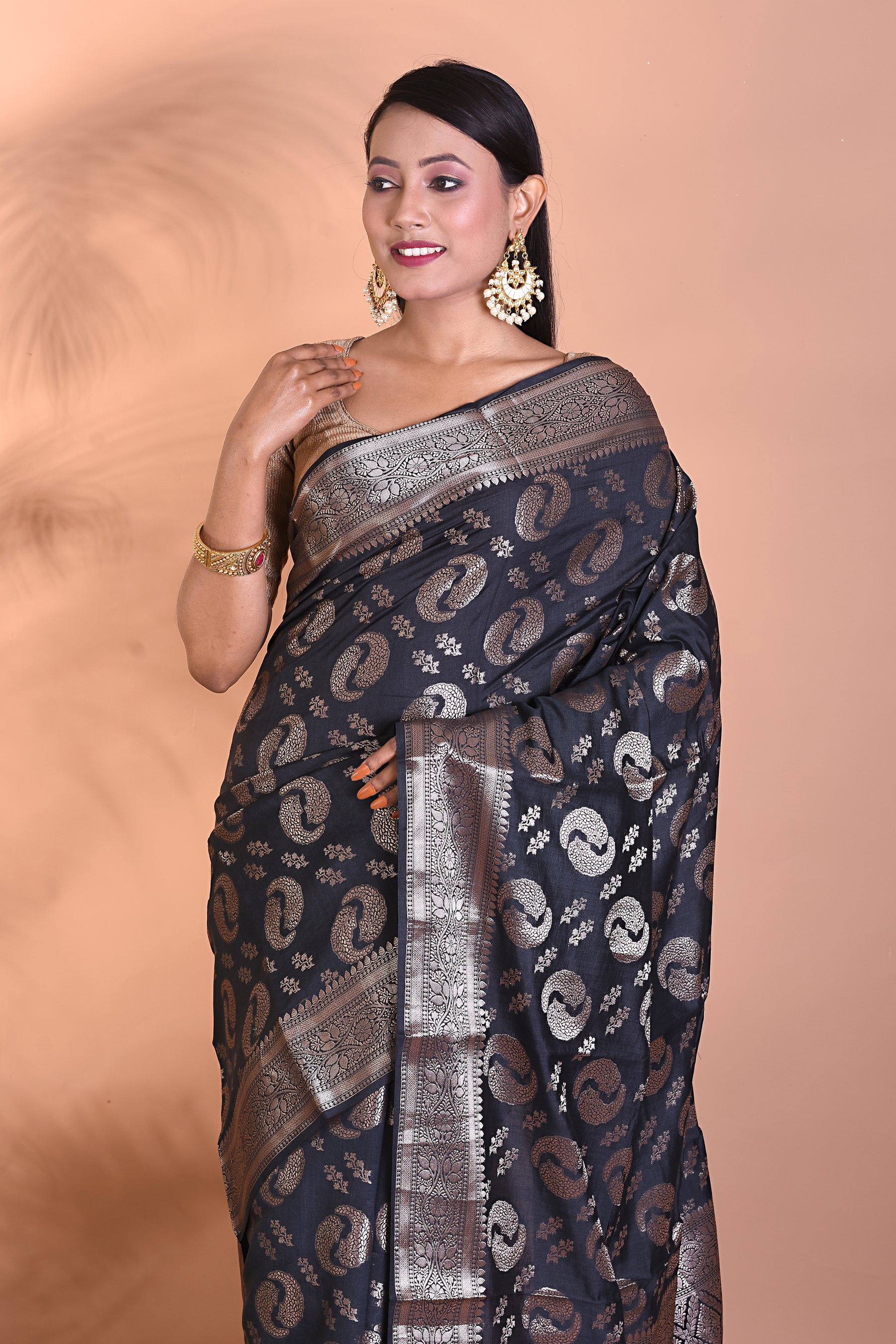 Pure Black Chiniya silk saree - Keya Seth Exclusive