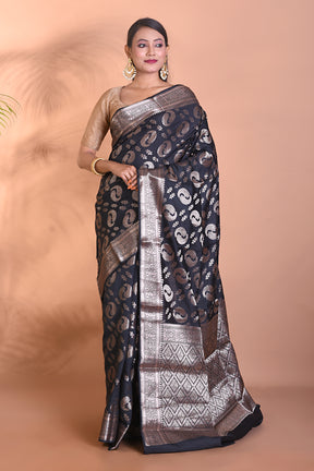 Pure Black Chiniya silk saree - Keya Seth Exclusive