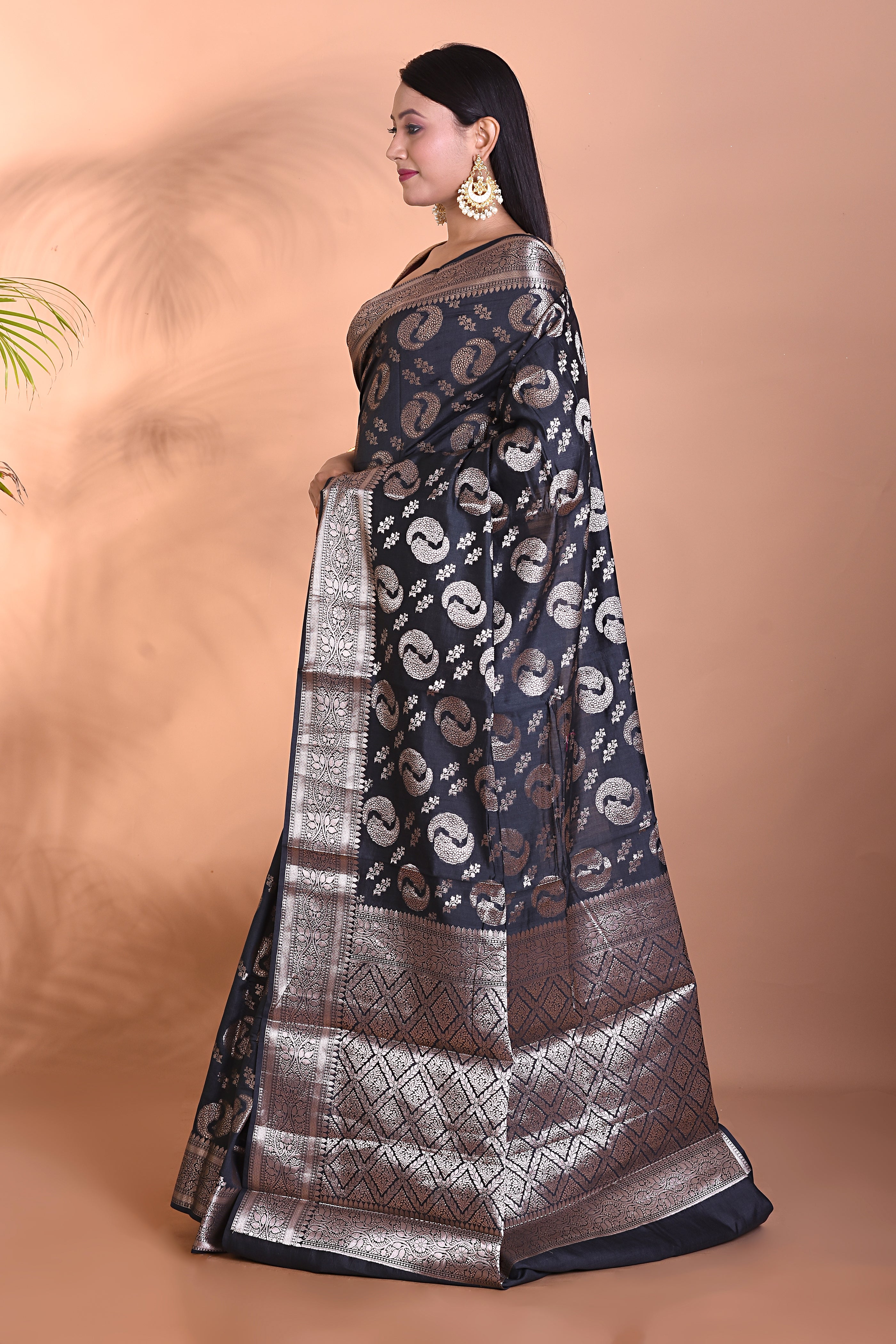 Pure Black Chiniya silk saree - Keya Seth Exclusive