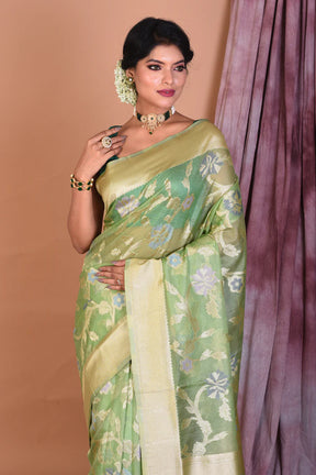 Green Blended Organza Saree with Zari Work - Keya Seth Exclusive