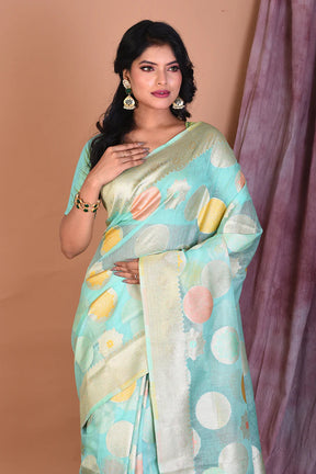 Sea Green Blended Organza Saree with Zari Work - Keya Seth Exclusive
