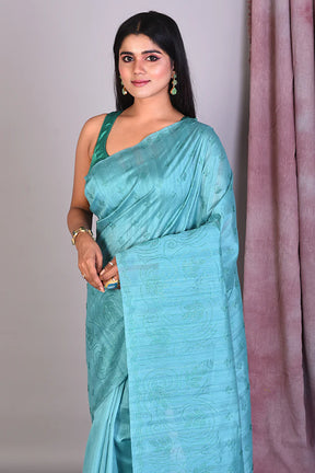 Light Blue Blended Silk Saree with Sequence Work - Keya Seth Exclusive