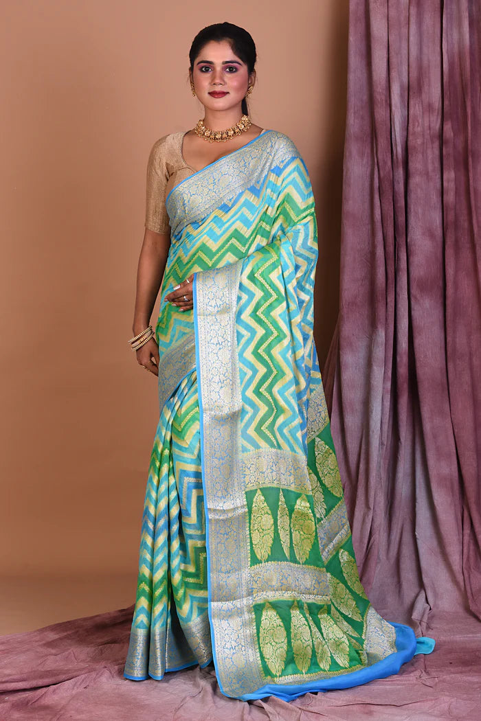 Bright Blue Soft Khaddi Georgette Saree - Keya Seth Exclusive