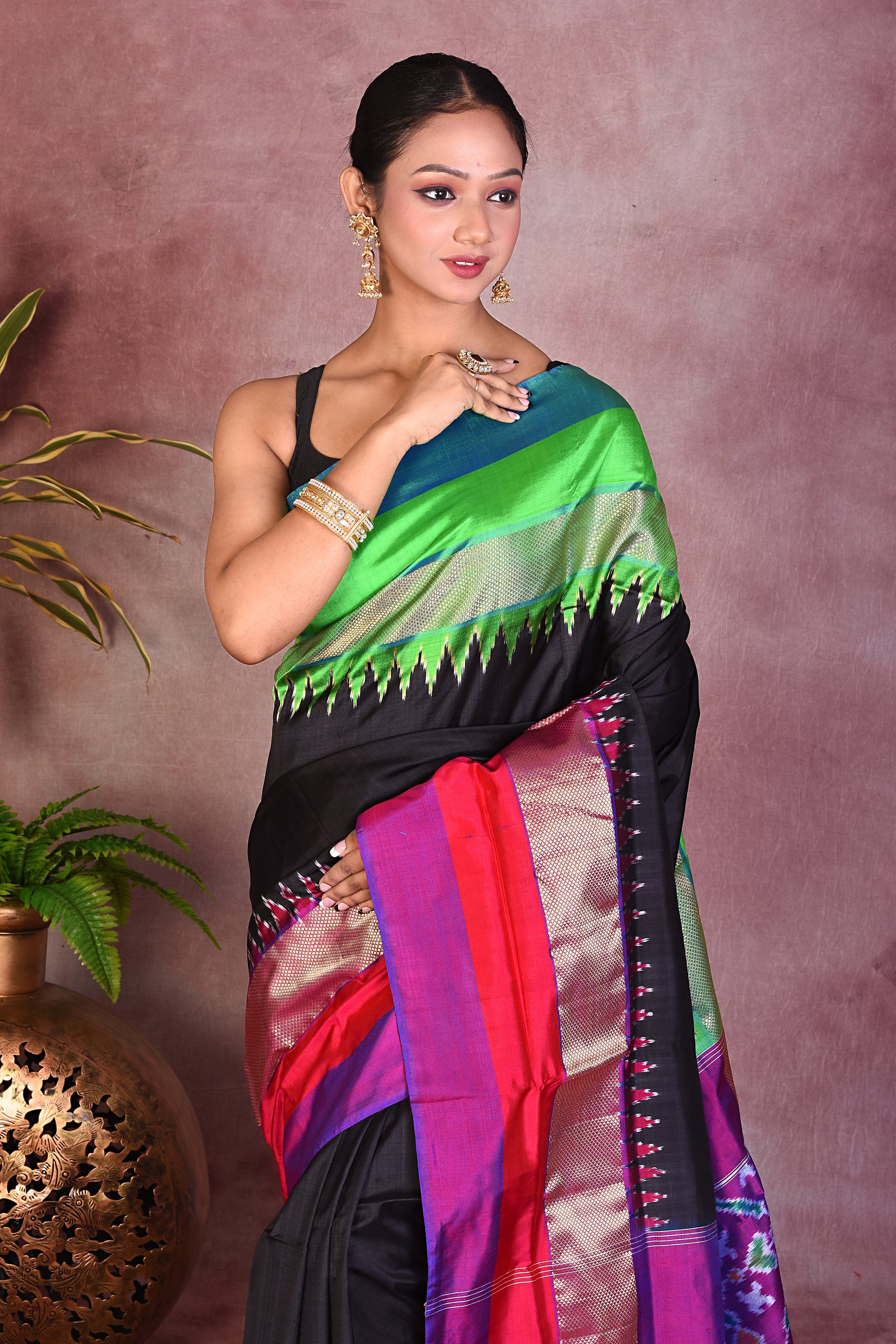 Black Ikkat Pure Silk Saree - Keya Seth Exclusive