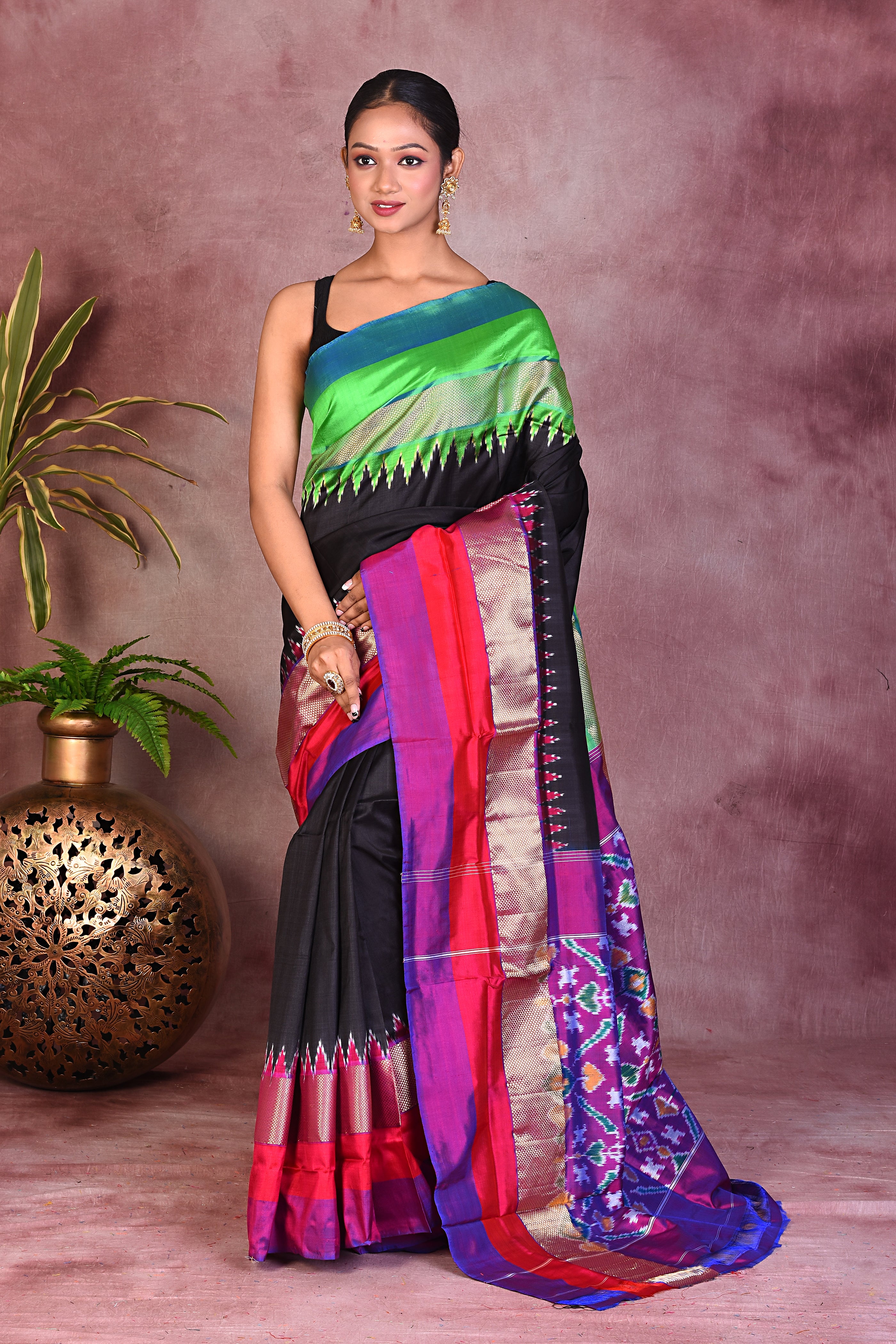 Black Ikkat Pure Silk Saree - Keya Seth Exclusive