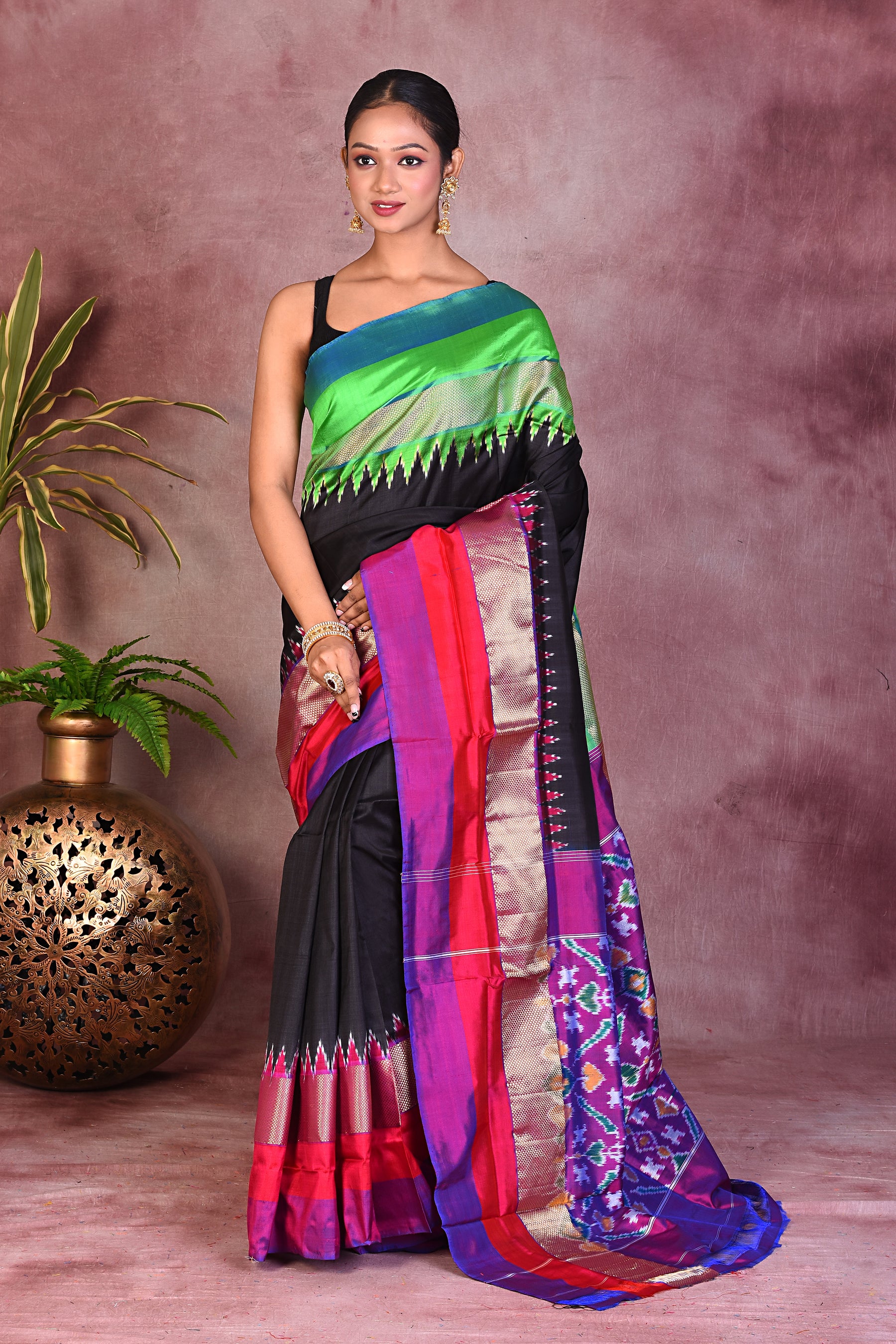 Black Ikkat Pure Silk Saree - Keya Seth Exclusive