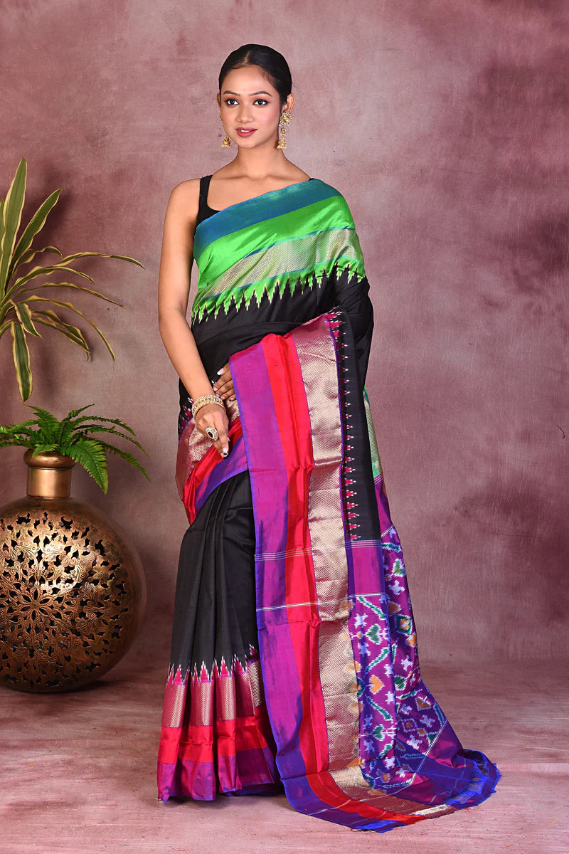 Black Ikkat Pure Silk Saree - Keya Seth Exclusive
