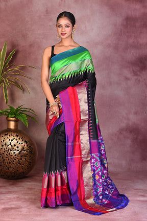 Black Ikkat Pure Silk Saree - Keya Seth Exclusive