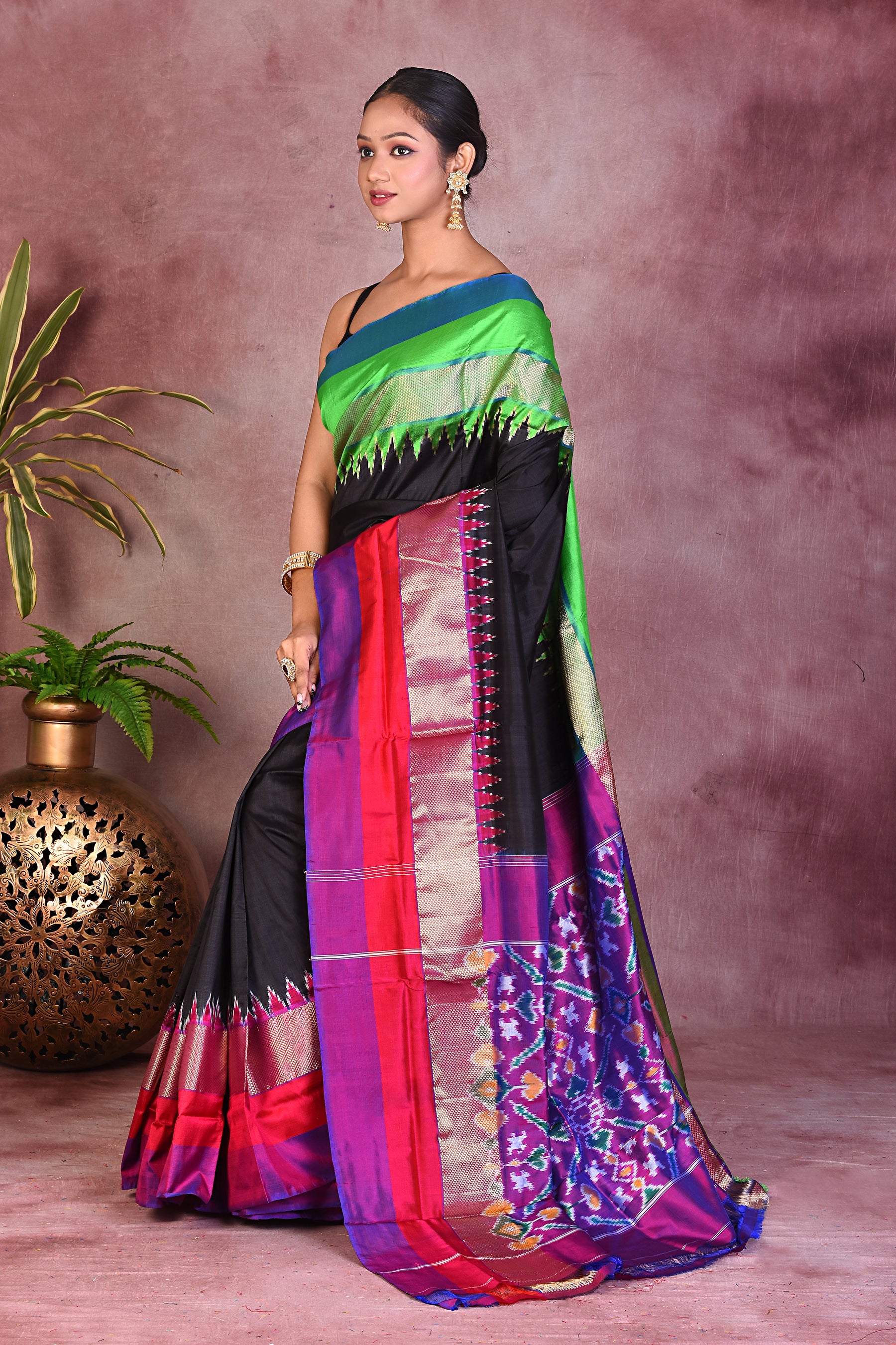 Black Ikkat Pure Silk Saree - Keya Seth Exclusive