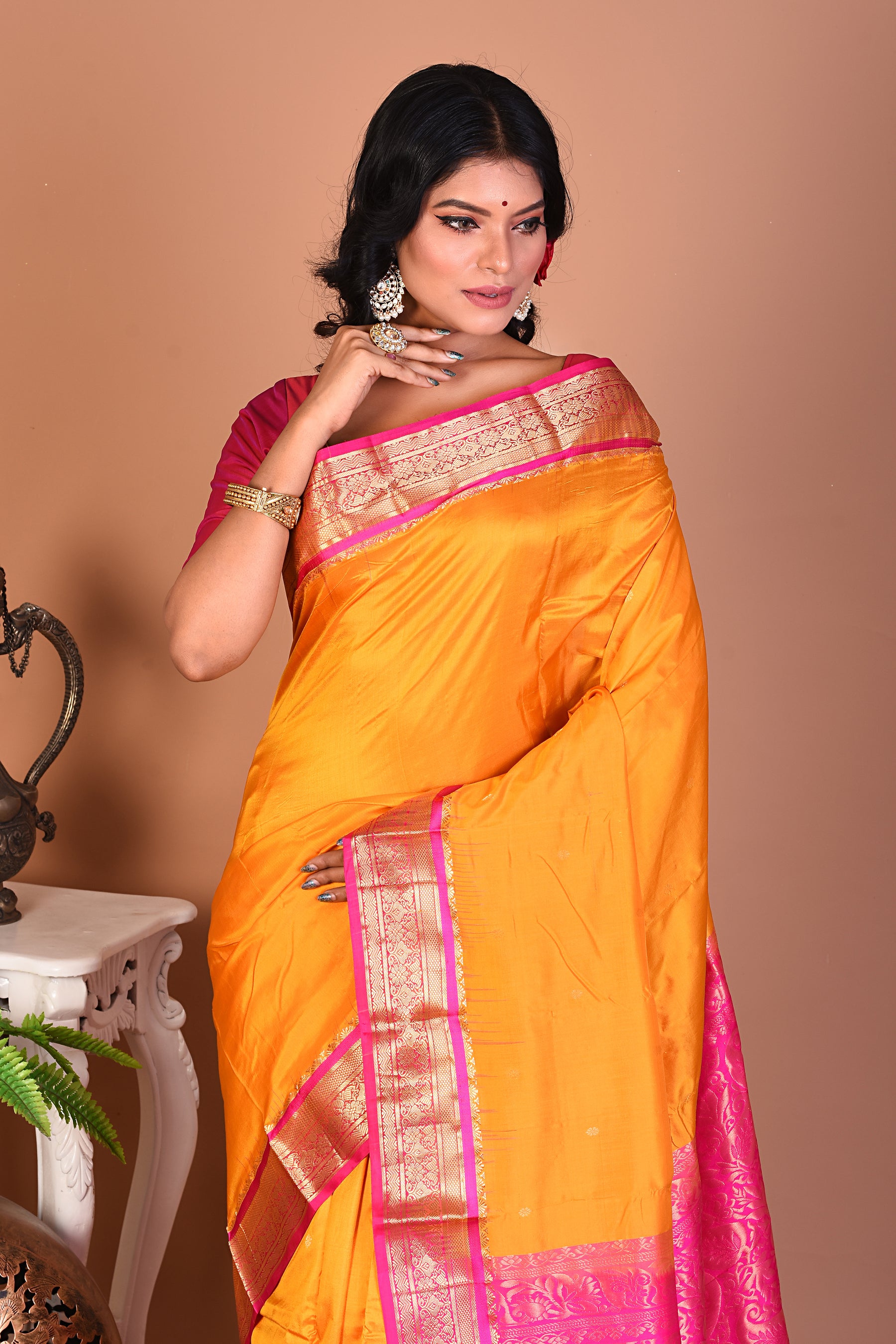 Yellow Blended Kanjivaram Silk Saree - Keya Seth Exclusive