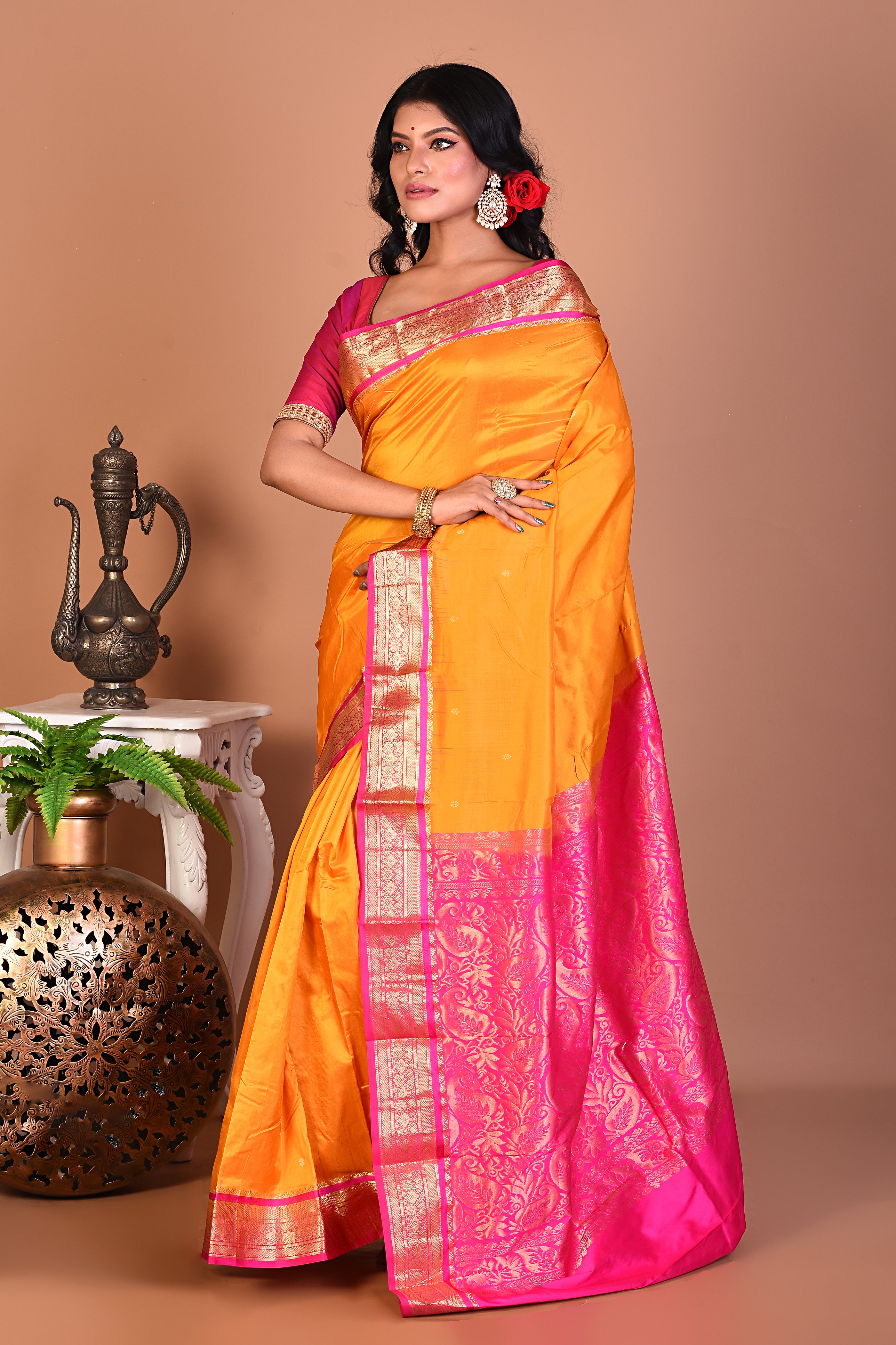 Yellow Blended Kanjivaram Silk Saree - Keya Seth Exclusive