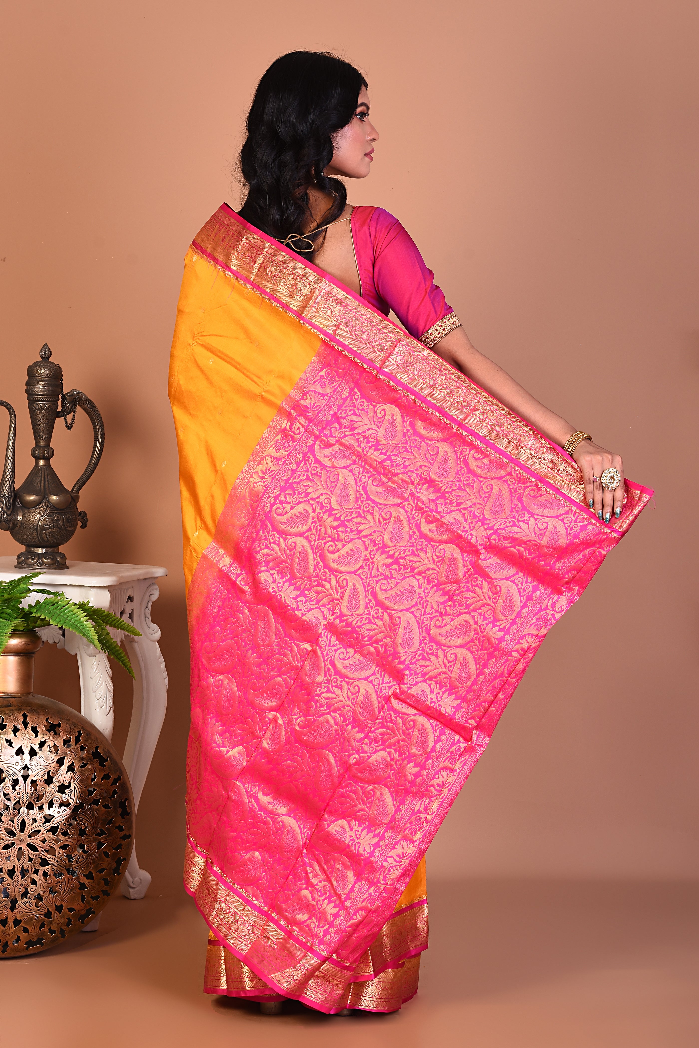 Yellow Blended Kanjivaram Silk Saree - Keya Seth Exclusive