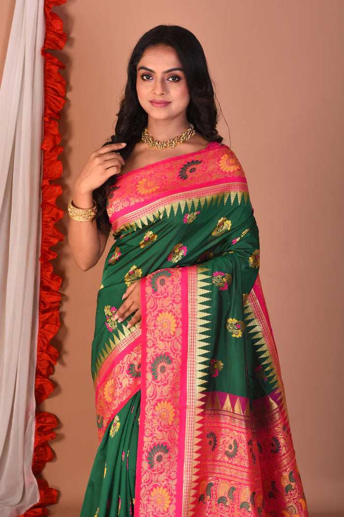 Bottle Green Blended Paithani Silk Saree - Keya Seth Exclusive