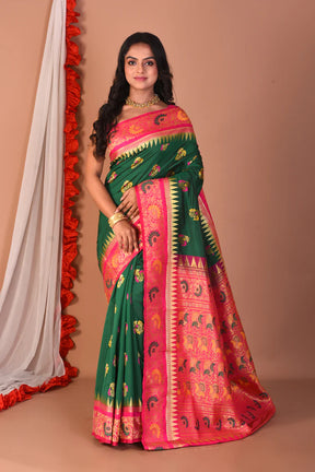 Bottle Green Blended Paithani Silk Saree - Keya Seth Exclusive