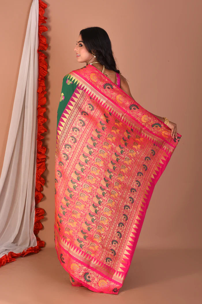 Bottle Green Blended Paithani Silk Saree - Keya Seth Exclusive