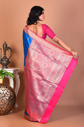 Blue Satin Silk Saree - Keya Seth Exclusive