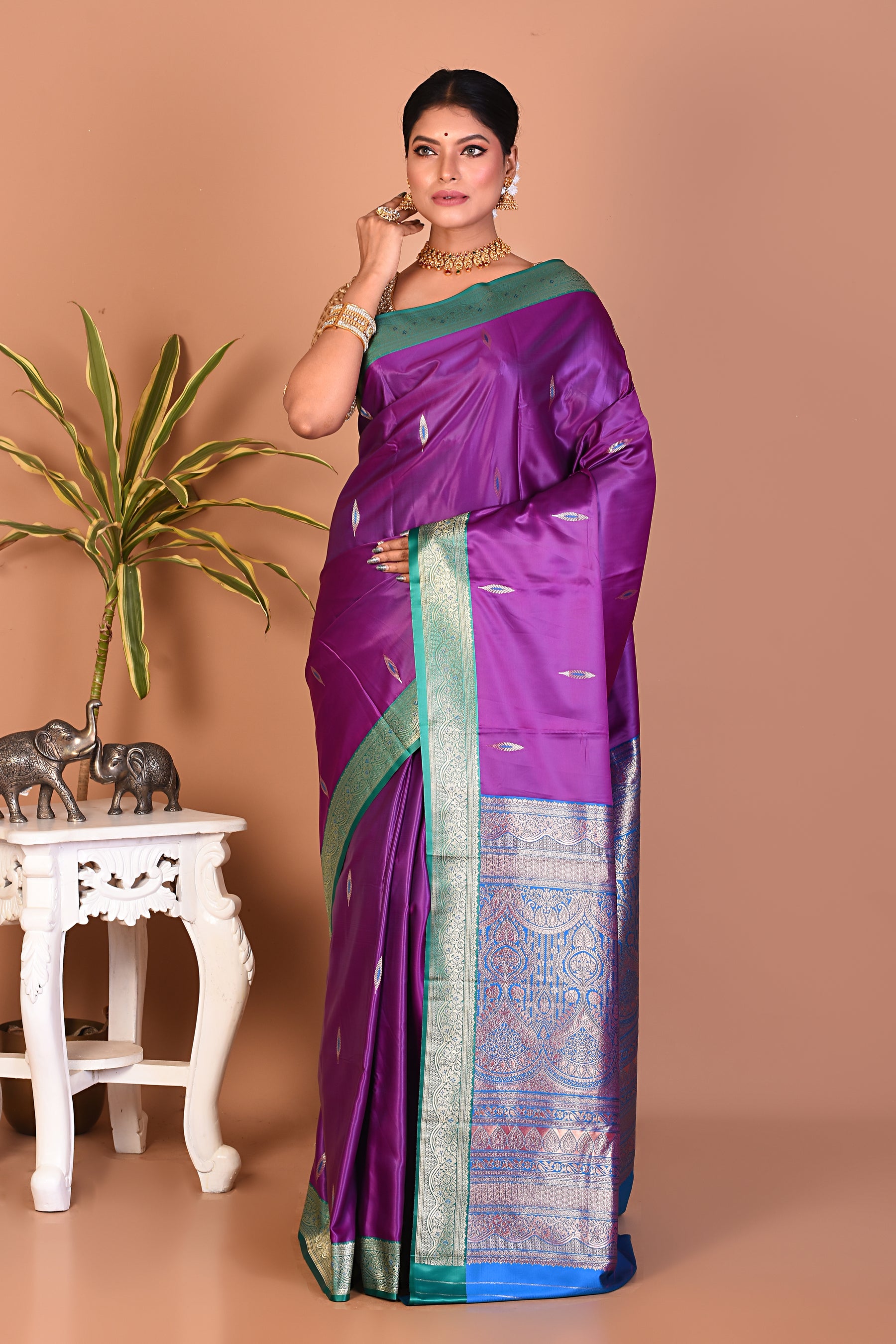 Purple Blended Katan Silk Saree - Keya Seth Exclusive