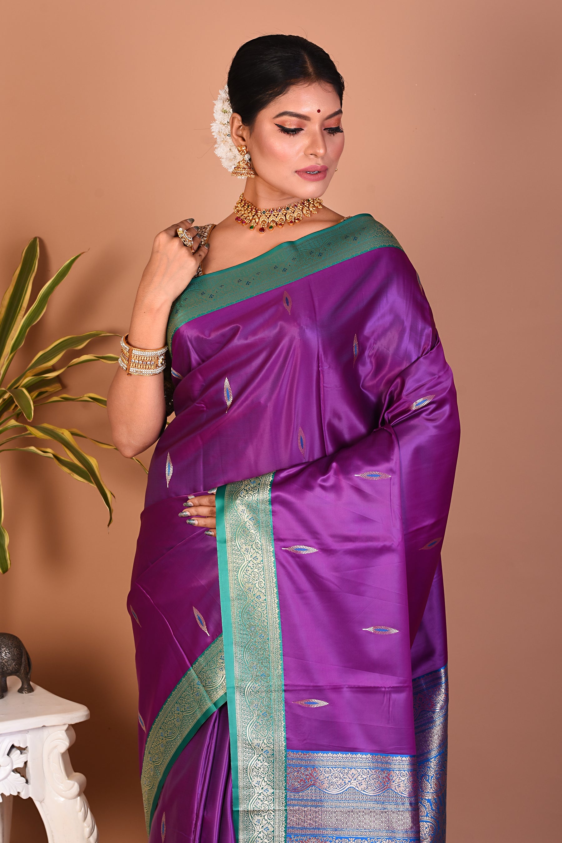 Purple Blended Katan Silk Saree - Keya Seth Exclusive