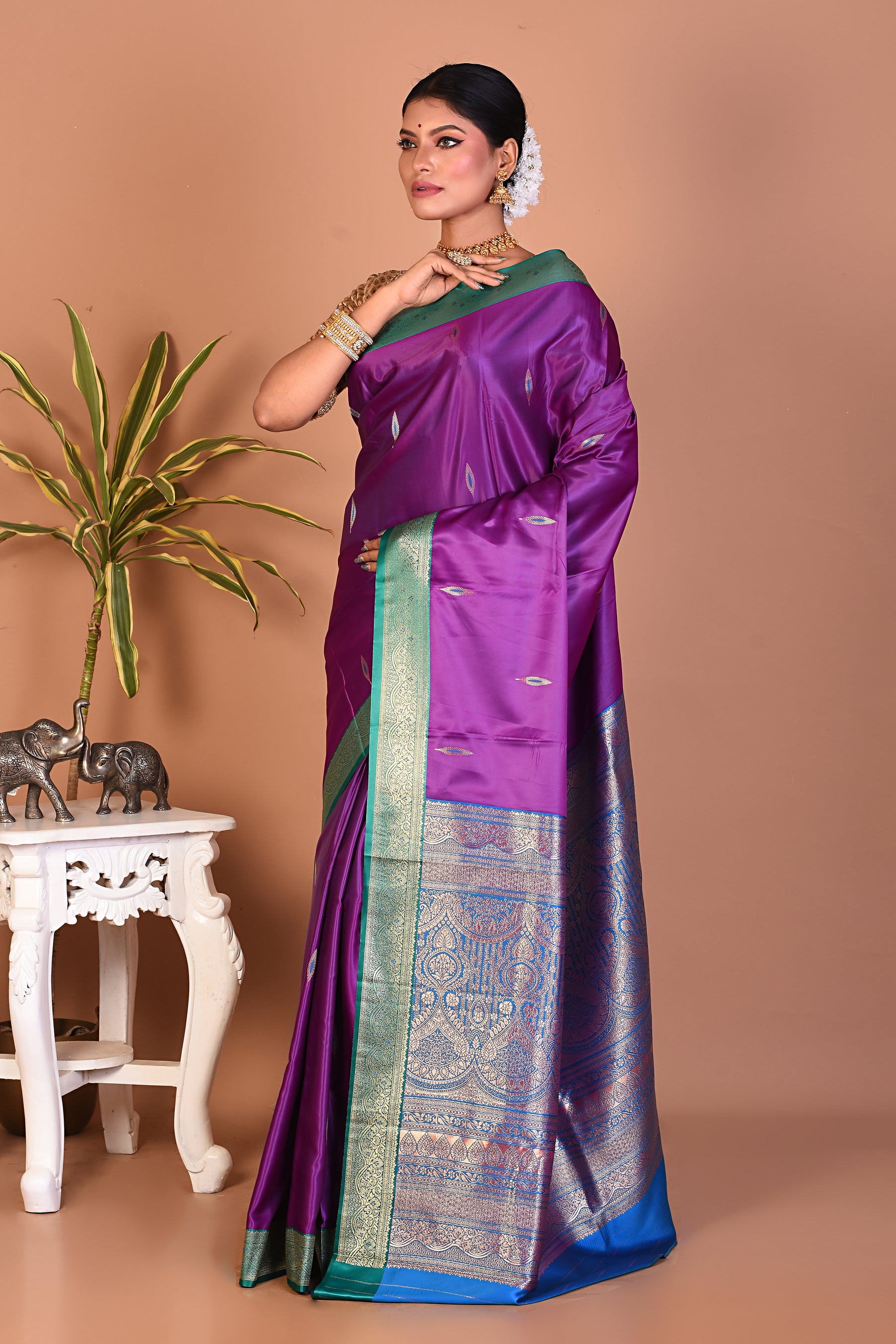 Purple Blended Katan Silk Saree - Keya Seth Exclusive