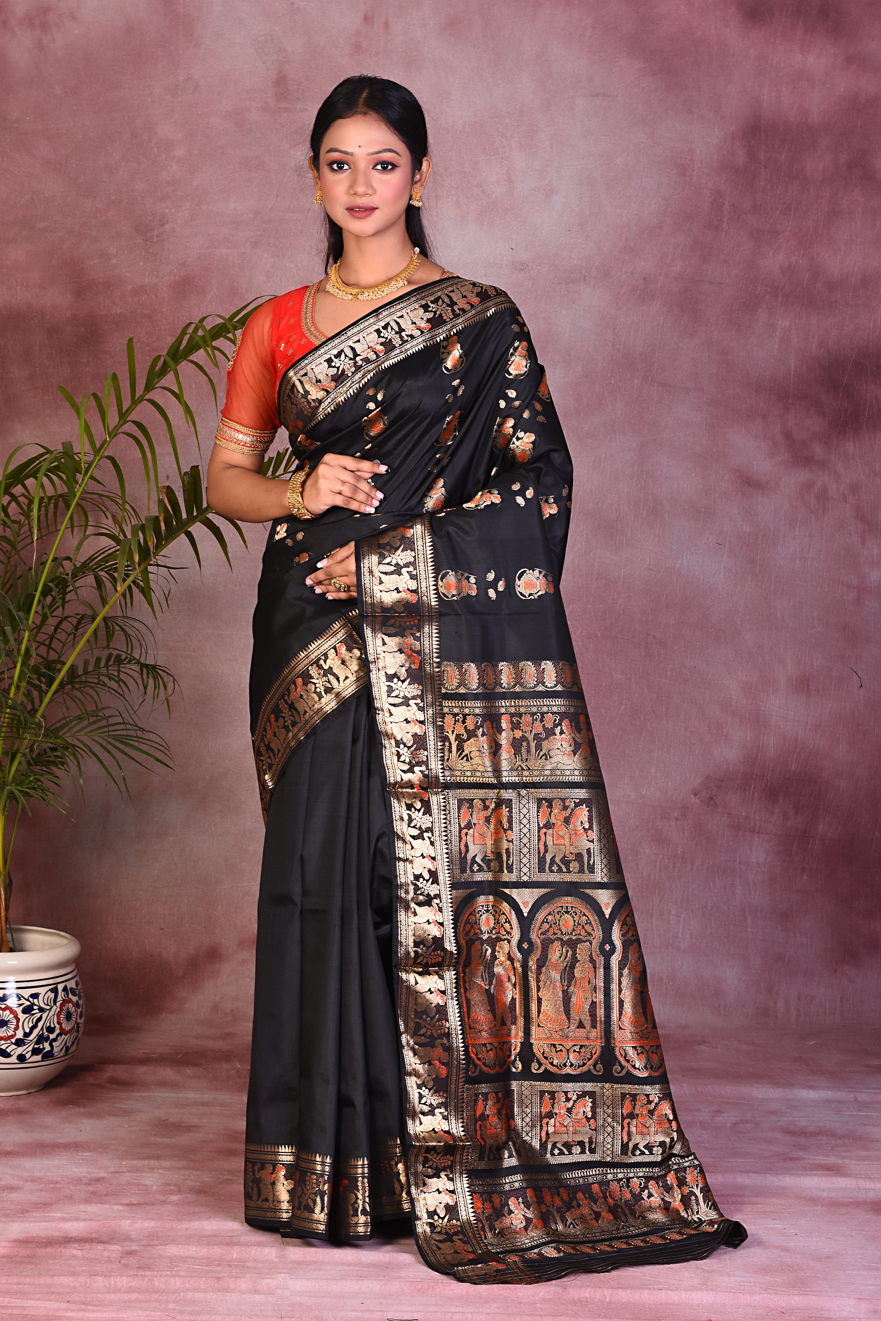 Elegant Black Pure Baluchari Saree - Keya Seth Exclusive