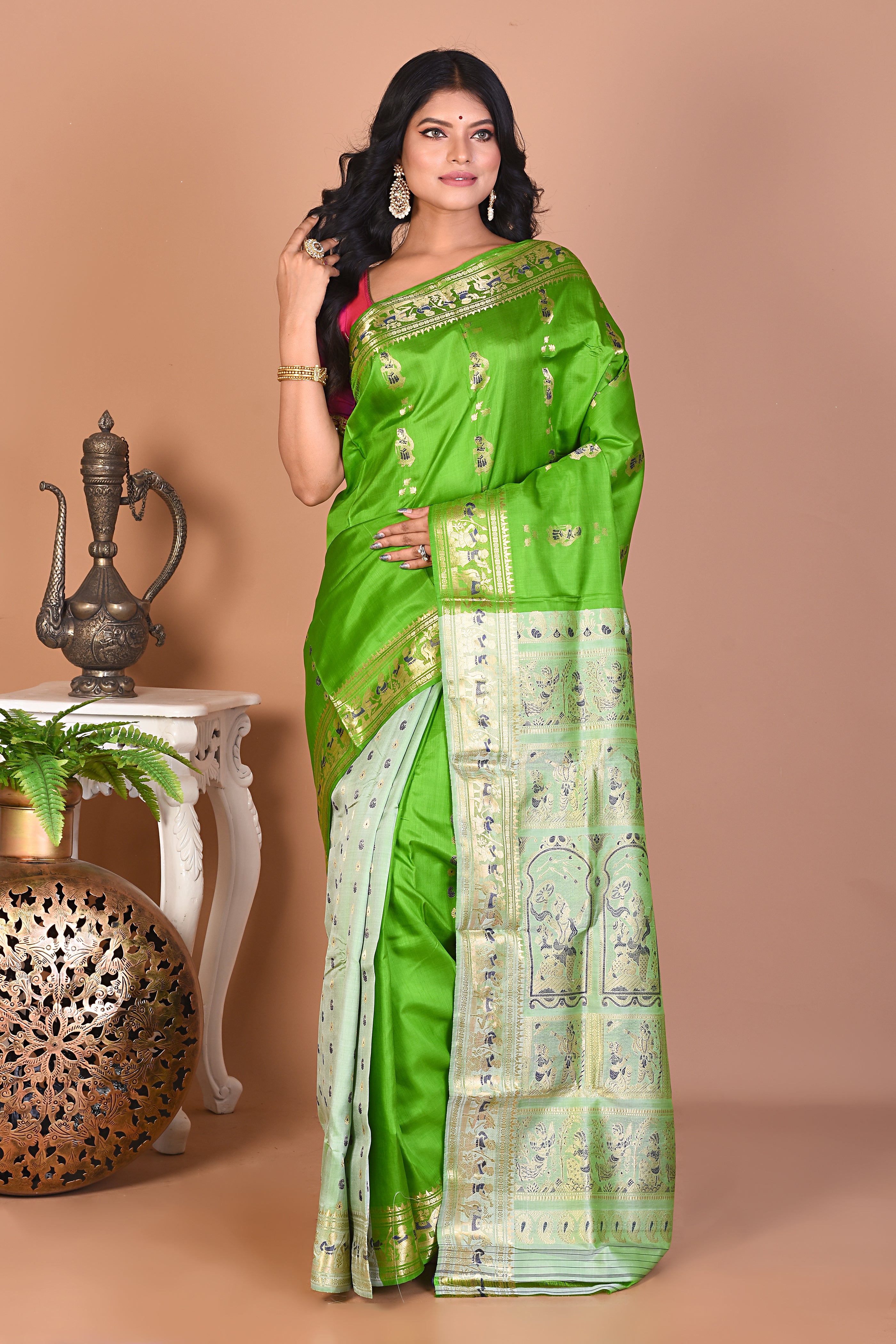 Elegant Light Green Pure Baluchari Saree - Keya Seth Exclusive