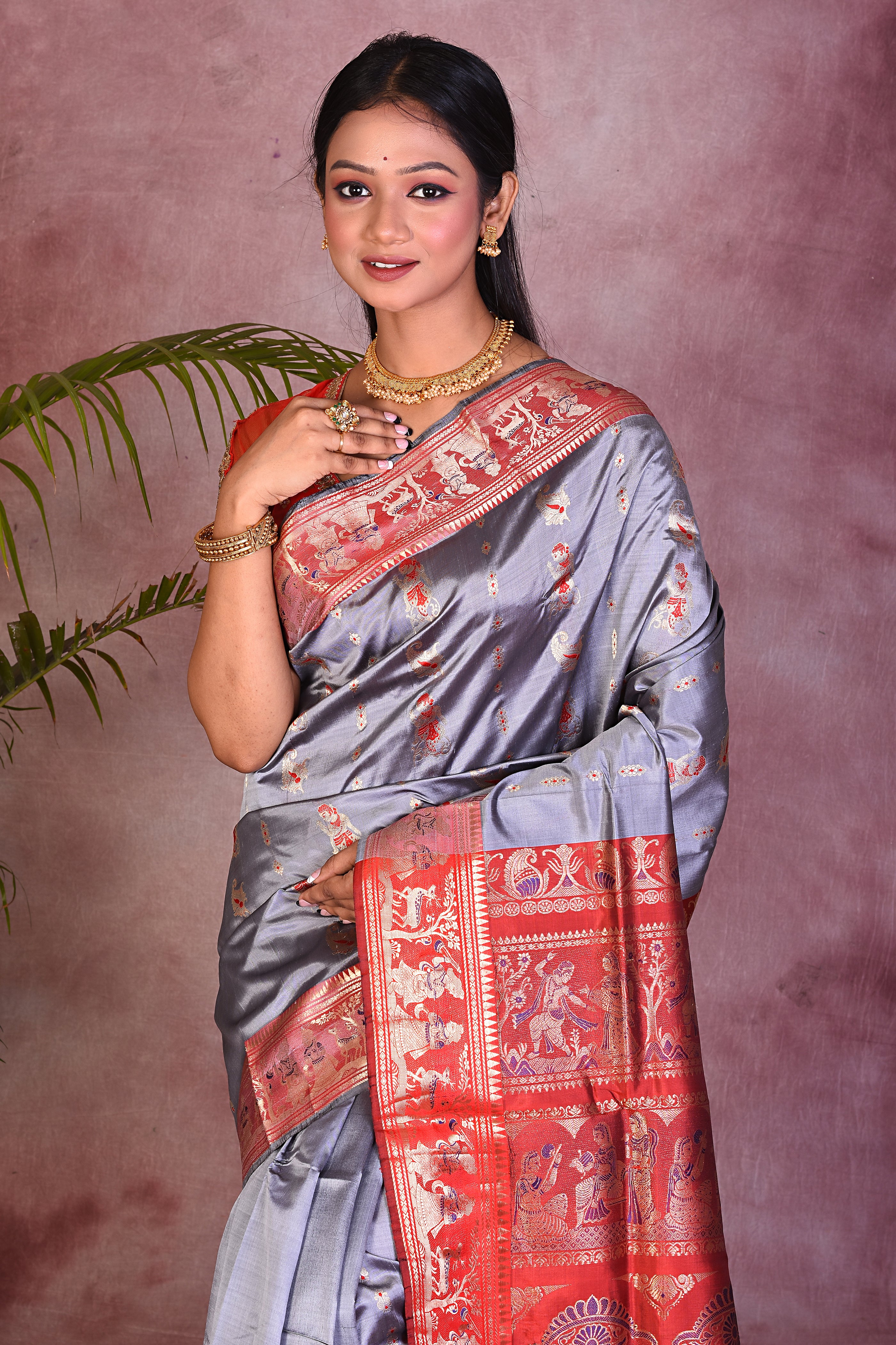 Elegant Grey Pure Baluchari Saree - Keya Seth Exclusive