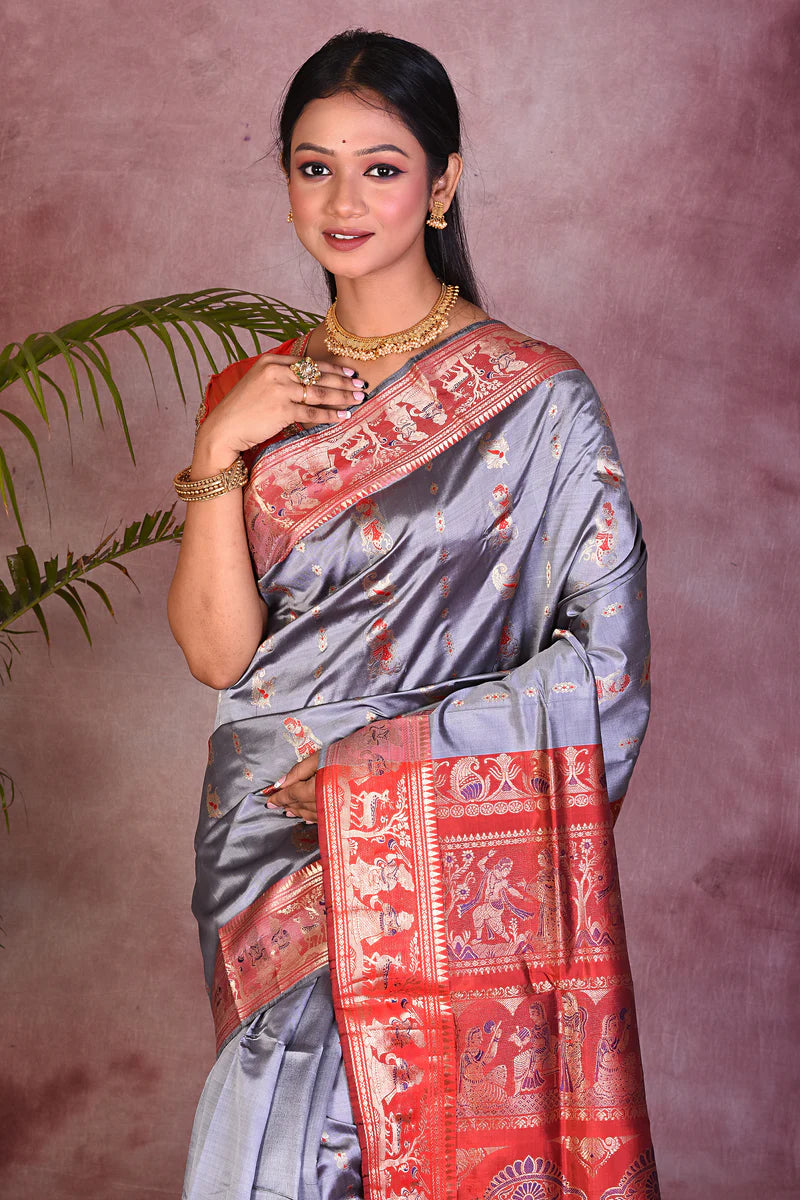 Elegant Grey Pure Baluchari Saree - Keya Seth Exclusive