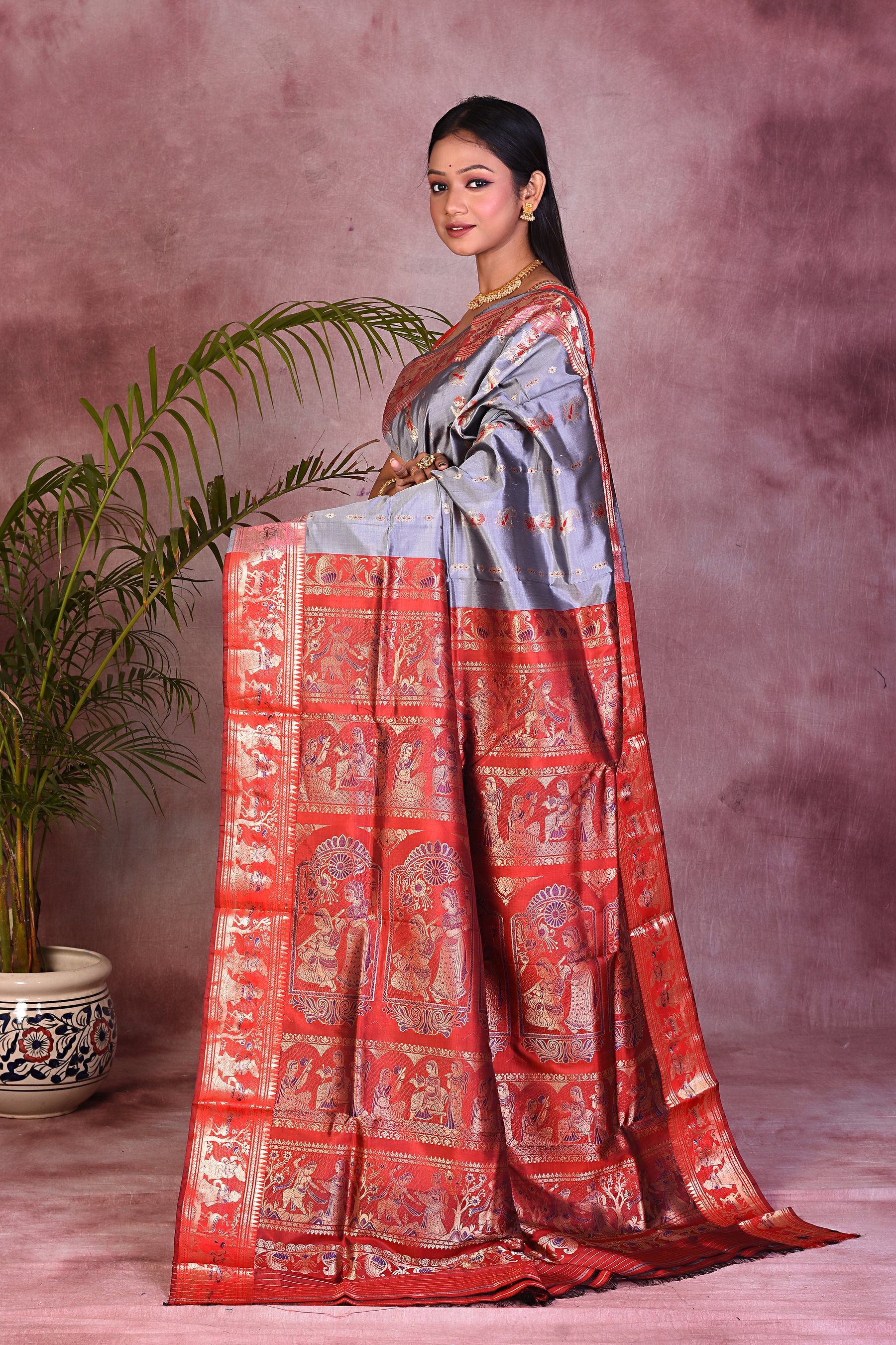 Elegant Grey Pure Baluchari Saree - Keya Seth Exclusive