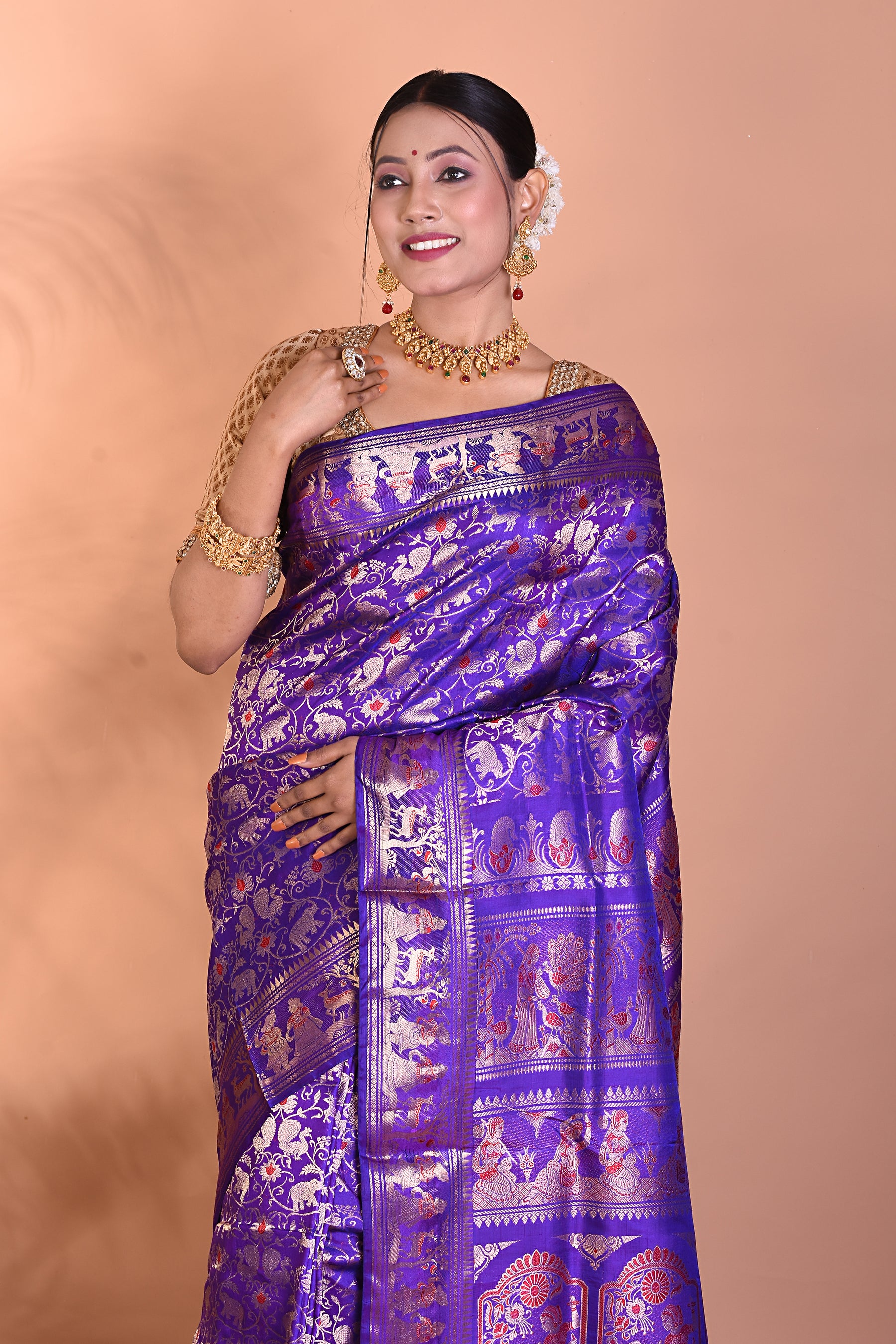 Purple Baluchari Pure Silk Saree - Keya Seth Exclusive