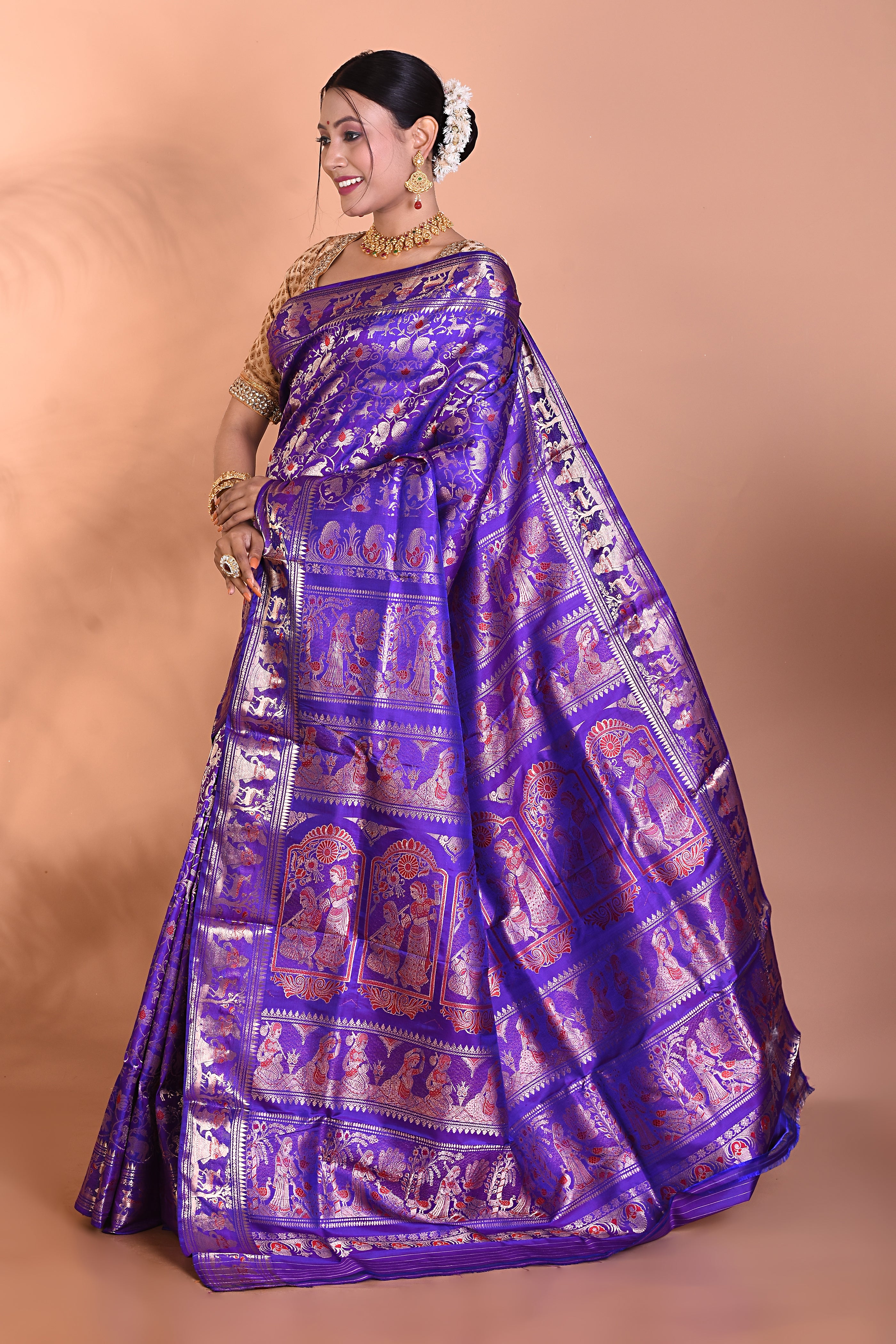 Purple Baluchari Pure Silk Saree - Keya Seth Exclusive