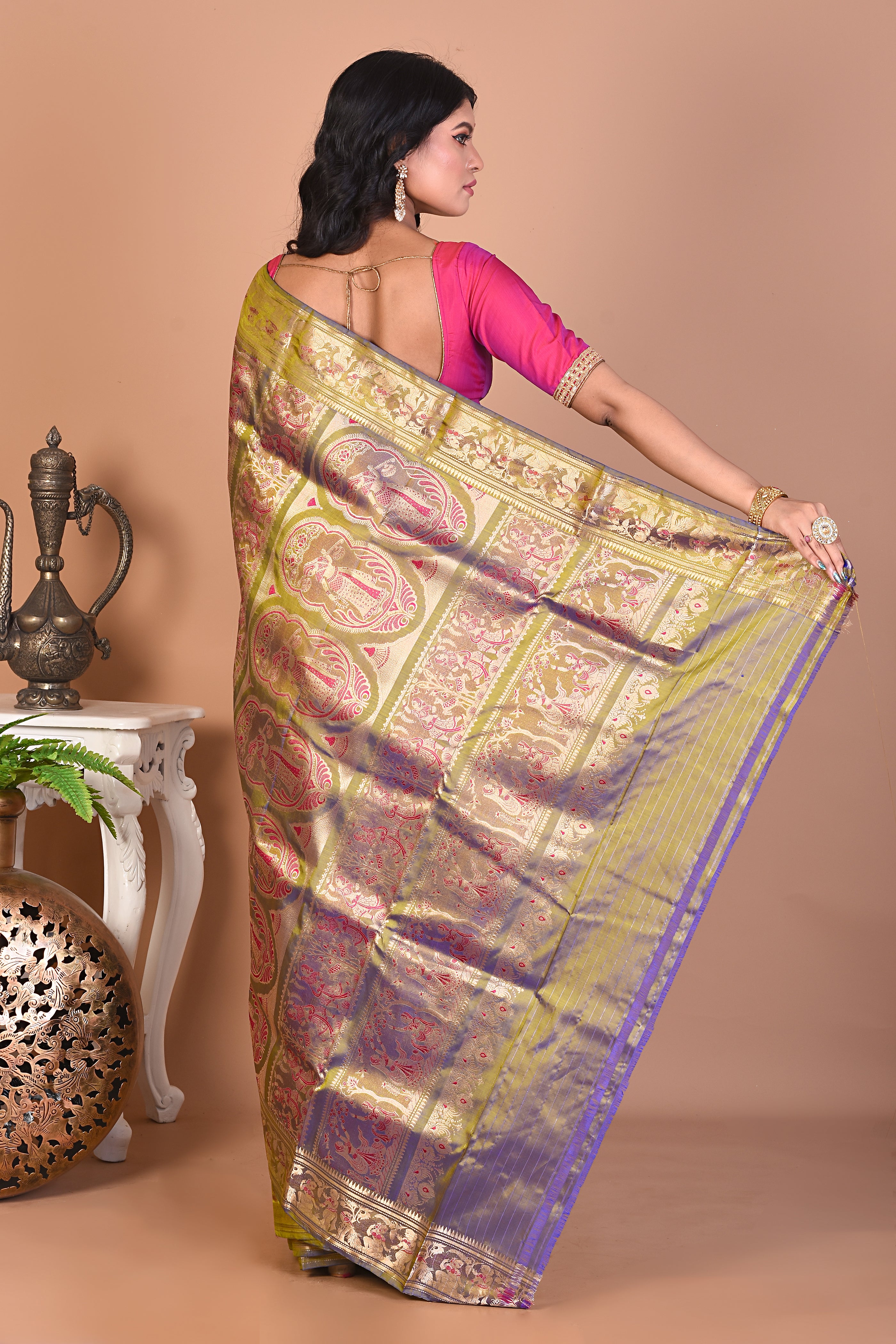 Elegant Olive Green Pure Baluchari Saree - Keya Seth Exclusive