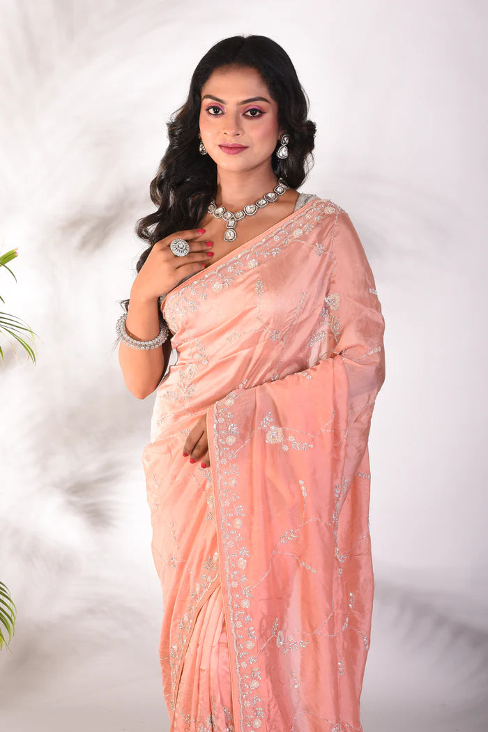 Fancy Peach Organza Saree - Keya Seth Exclusive
