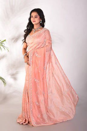 Fancy Peach Organza Saree - Keya Seth Exclusive