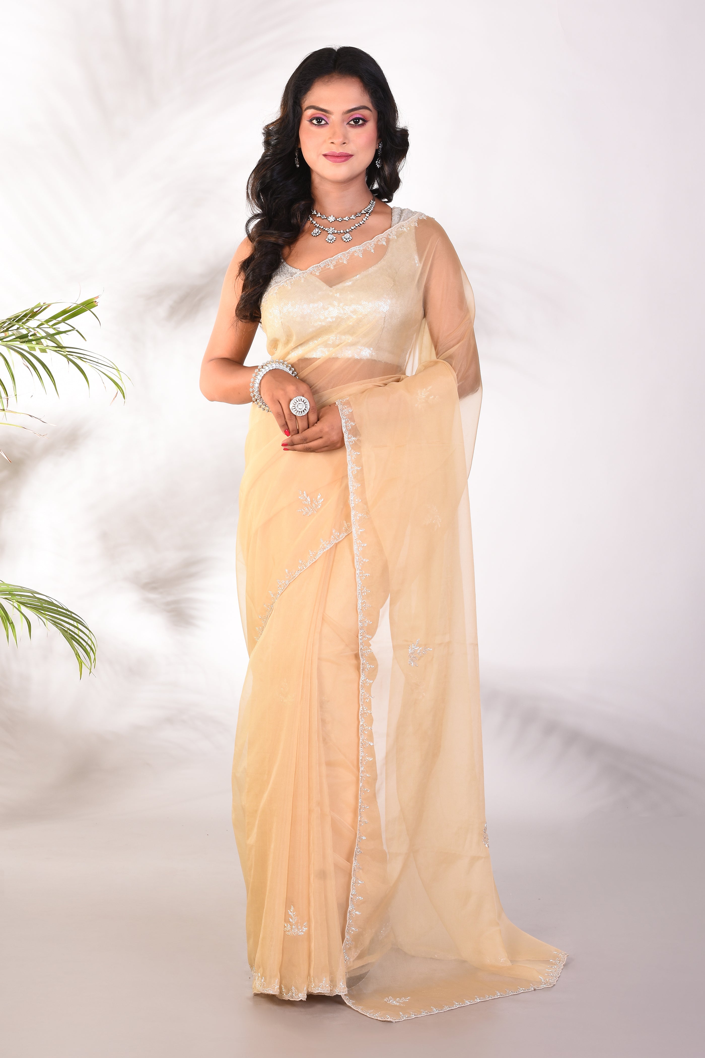 Fancy Light Yellow Organza Saree - Keya Seth Exclusive
