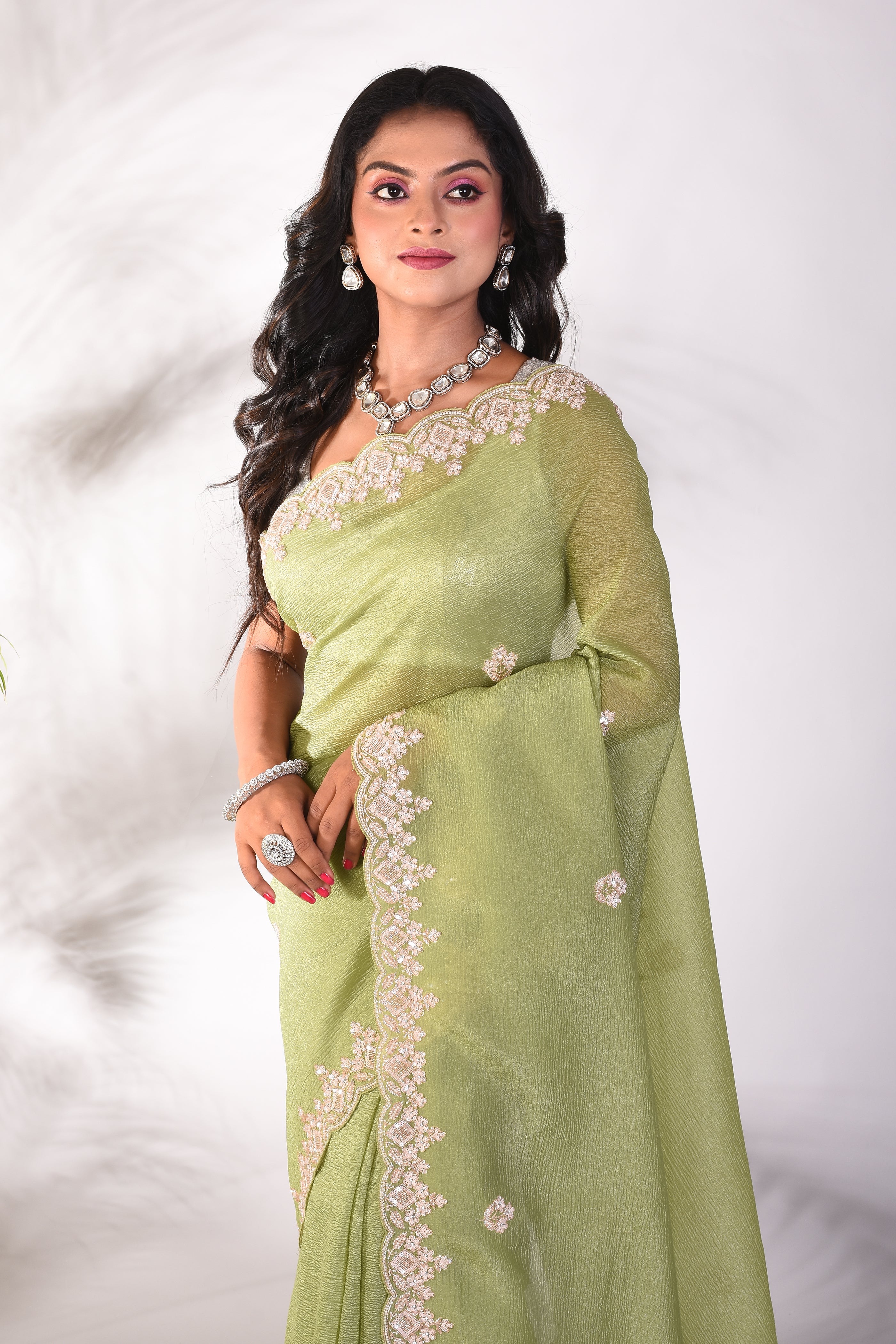 Fancy Light Green Jimmy Choo Saree - Keya Seth Exclusive