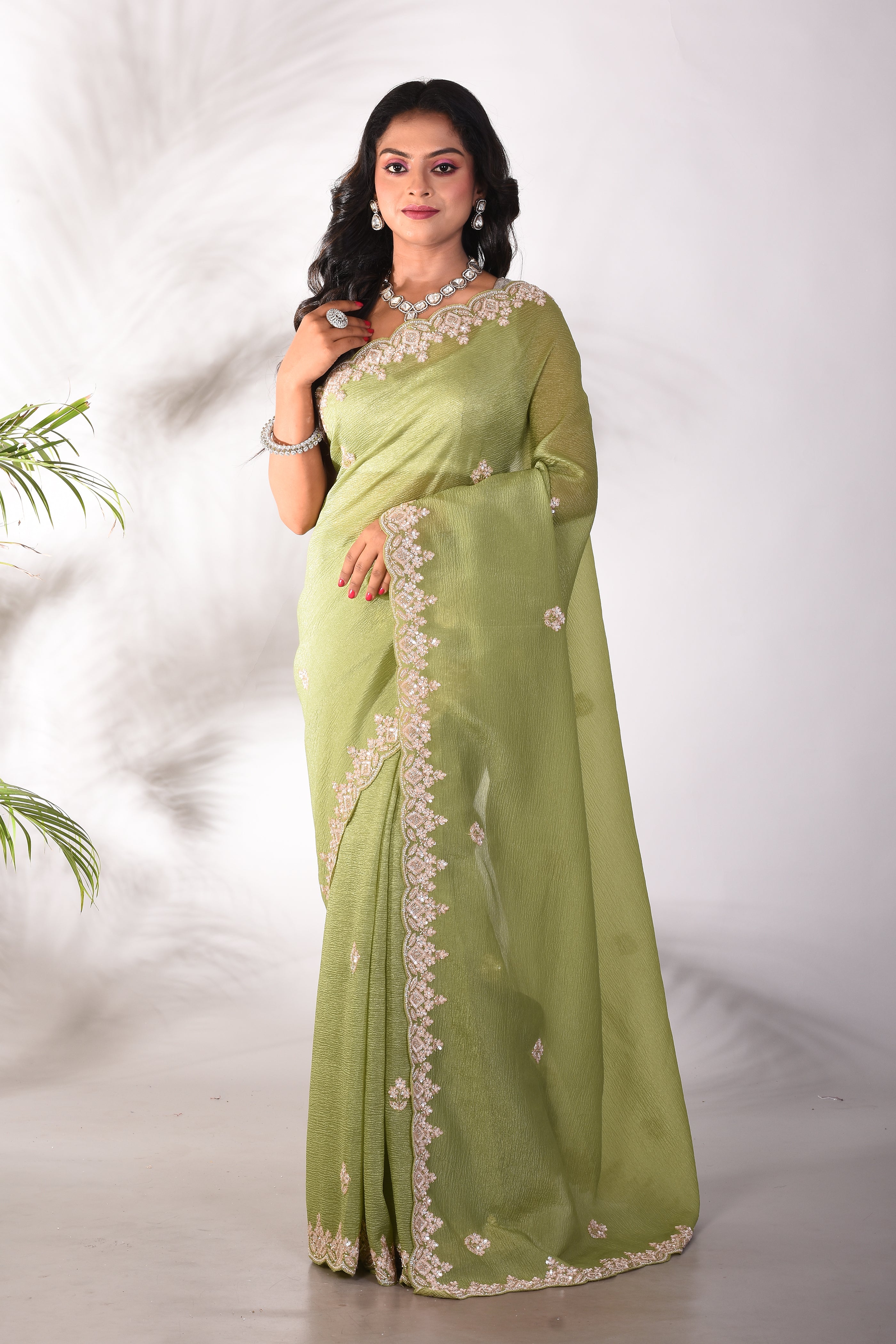 Fancy Light Green Jimmy Choo Saree - Keya Seth Exclusive