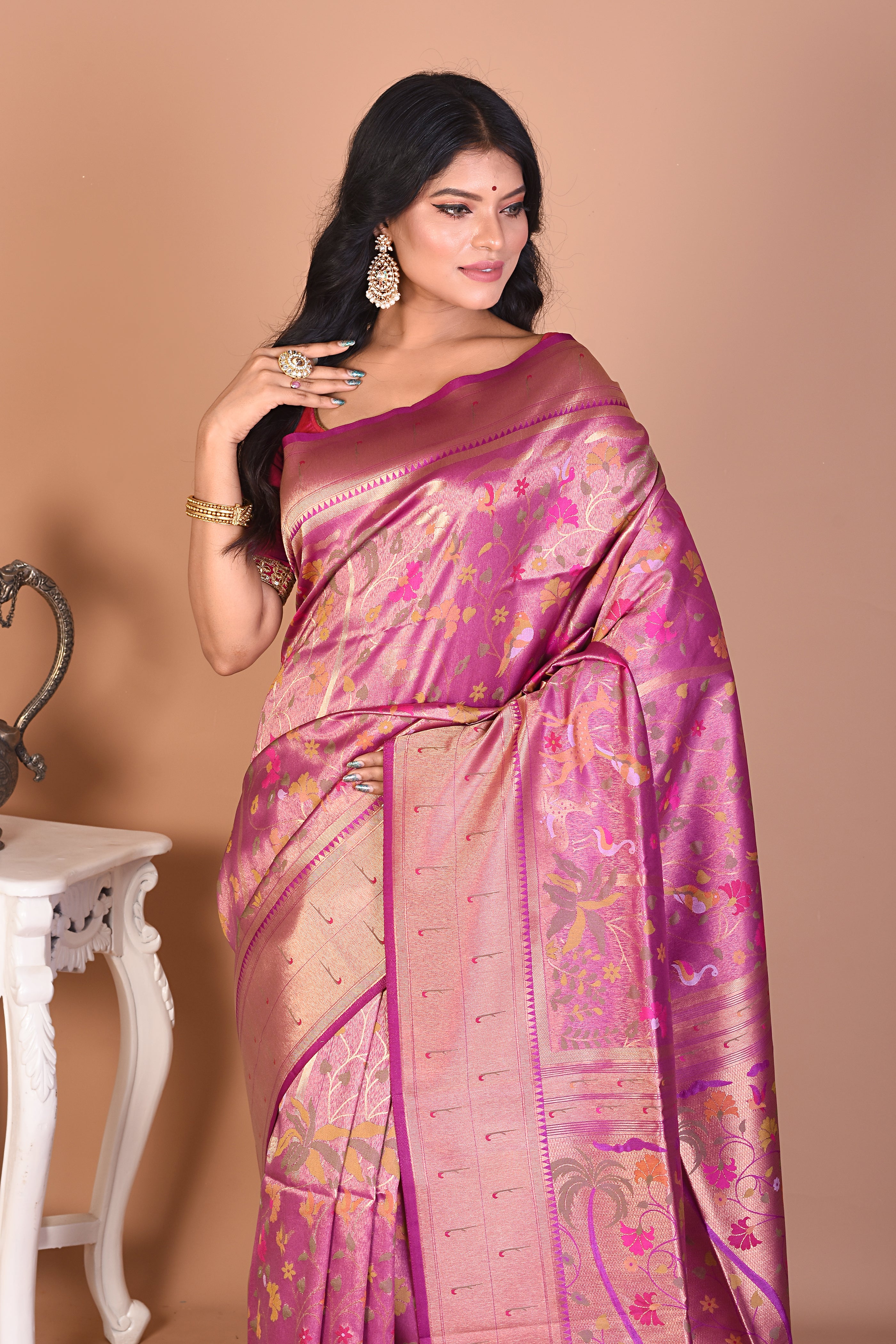 Magenta Blended Dupion Silk Saree - Keya Seth Exclusive