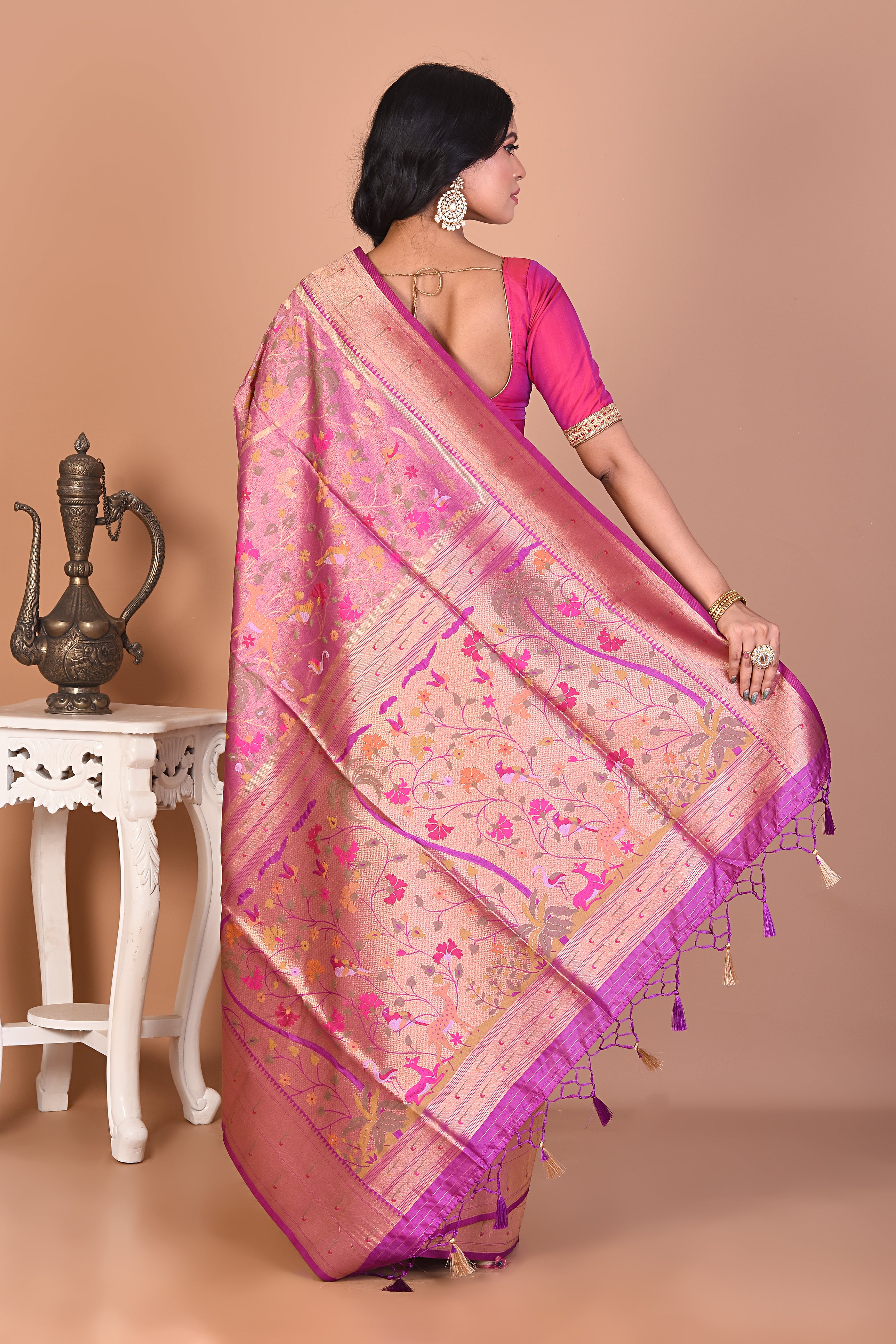 Magenta Blended Dupion Silk Saree - Keya Seth Exclusive