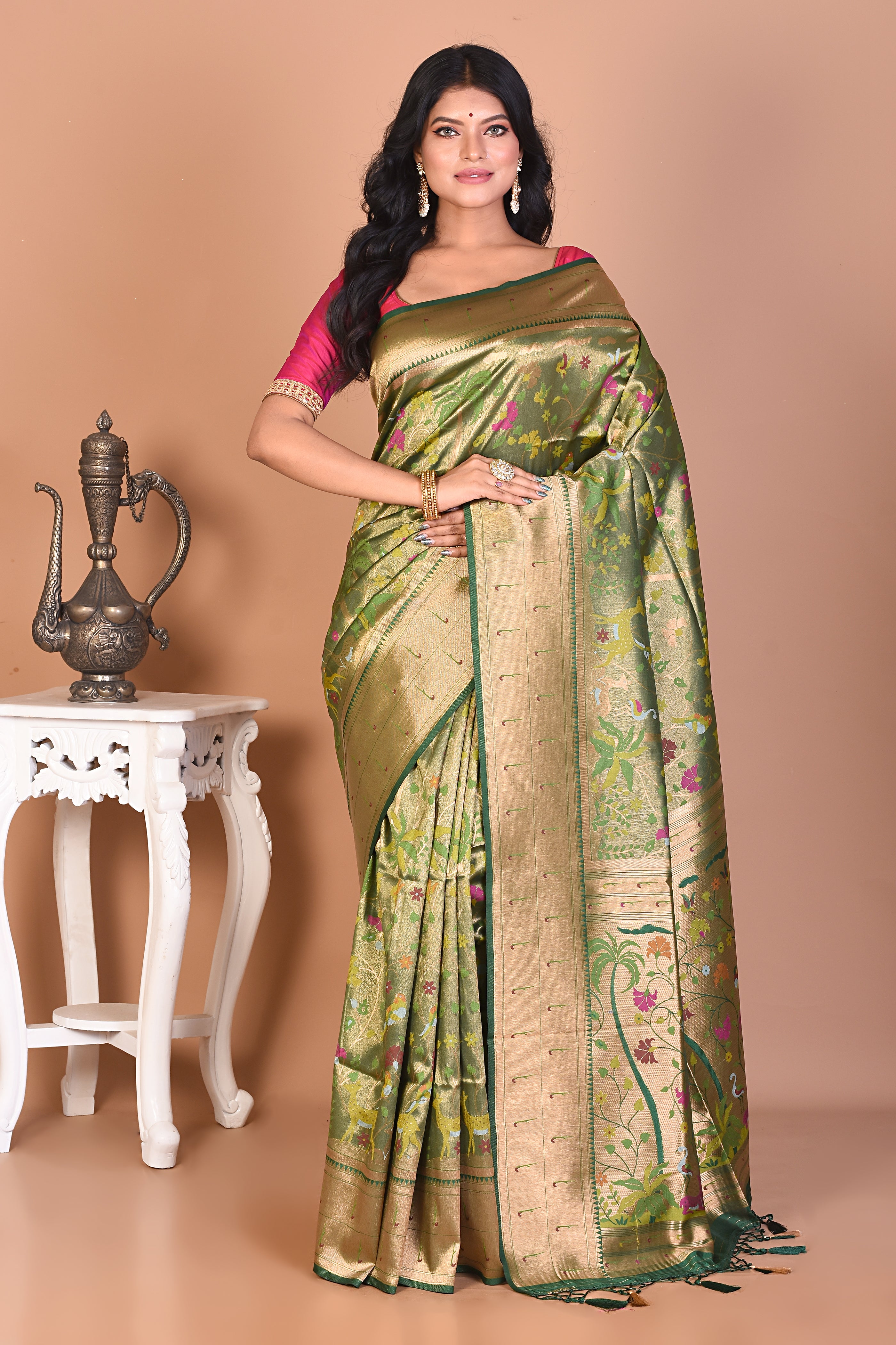 Green Dupion Silk Saree - Keya Seth Exclusive