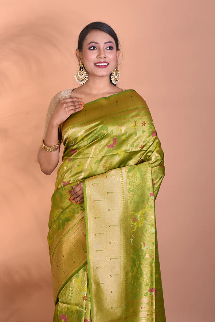 Olive Green Dola Blended Silk Saree - Keya Seth Exclusive