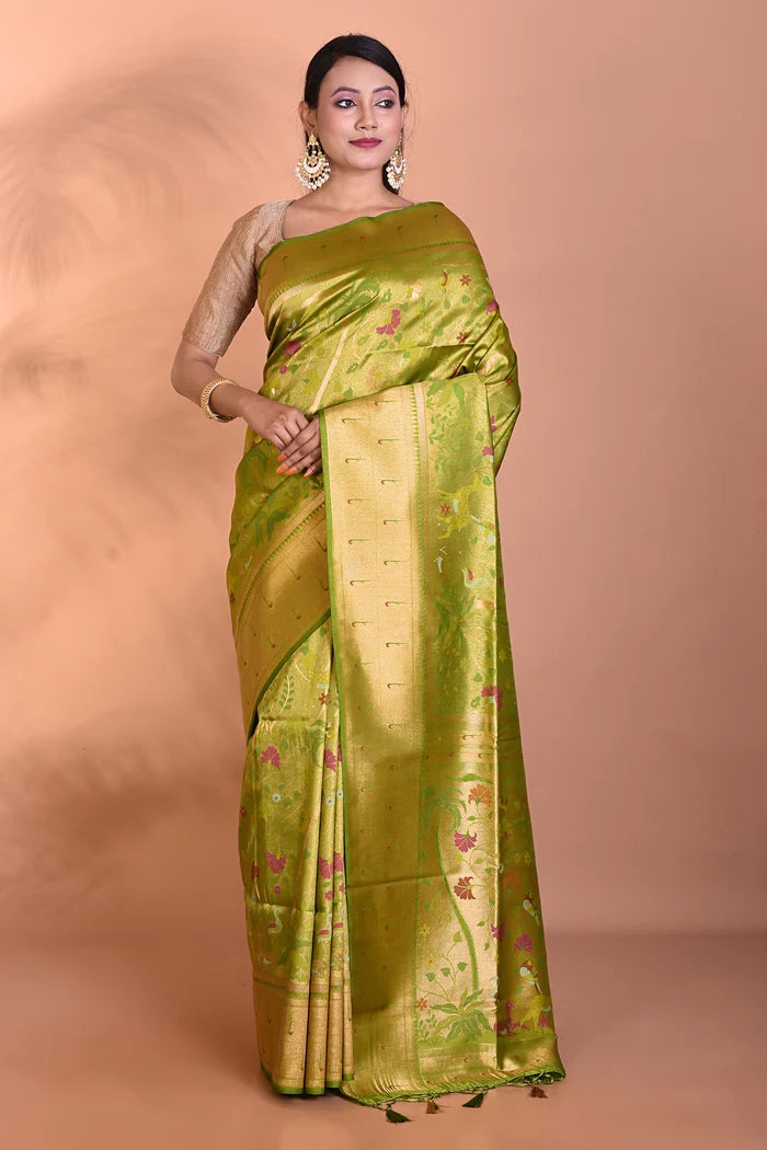 Olive Green Dola Blended Silk Saree - Keya Seth Exclusive