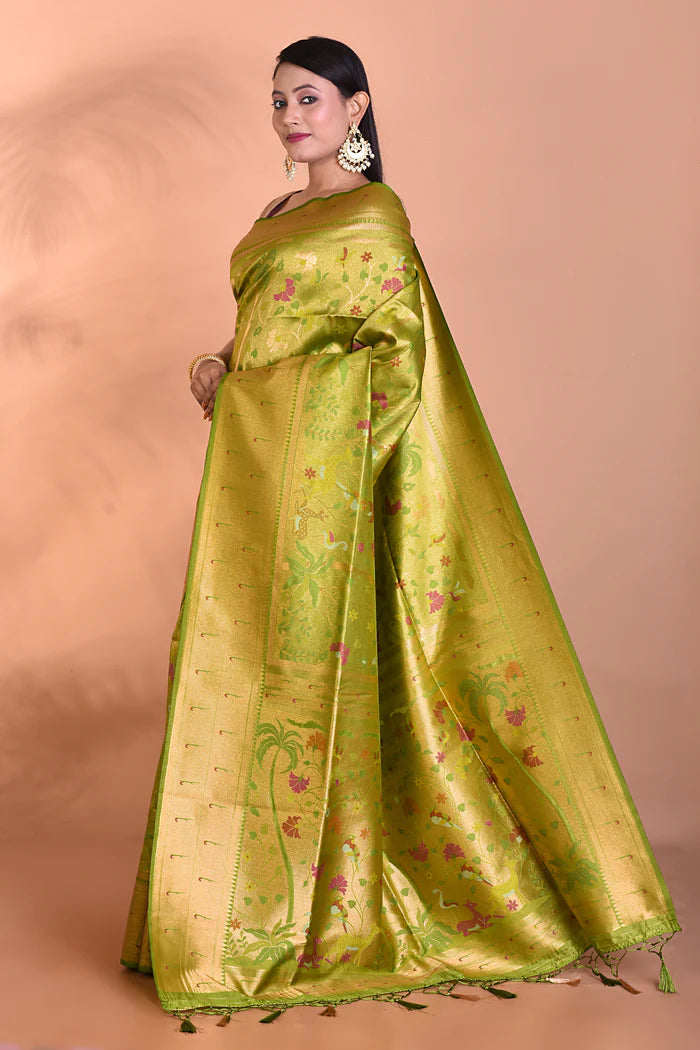 Olive Green Dola Blended Silk Saree - Keya Seth Exclusive