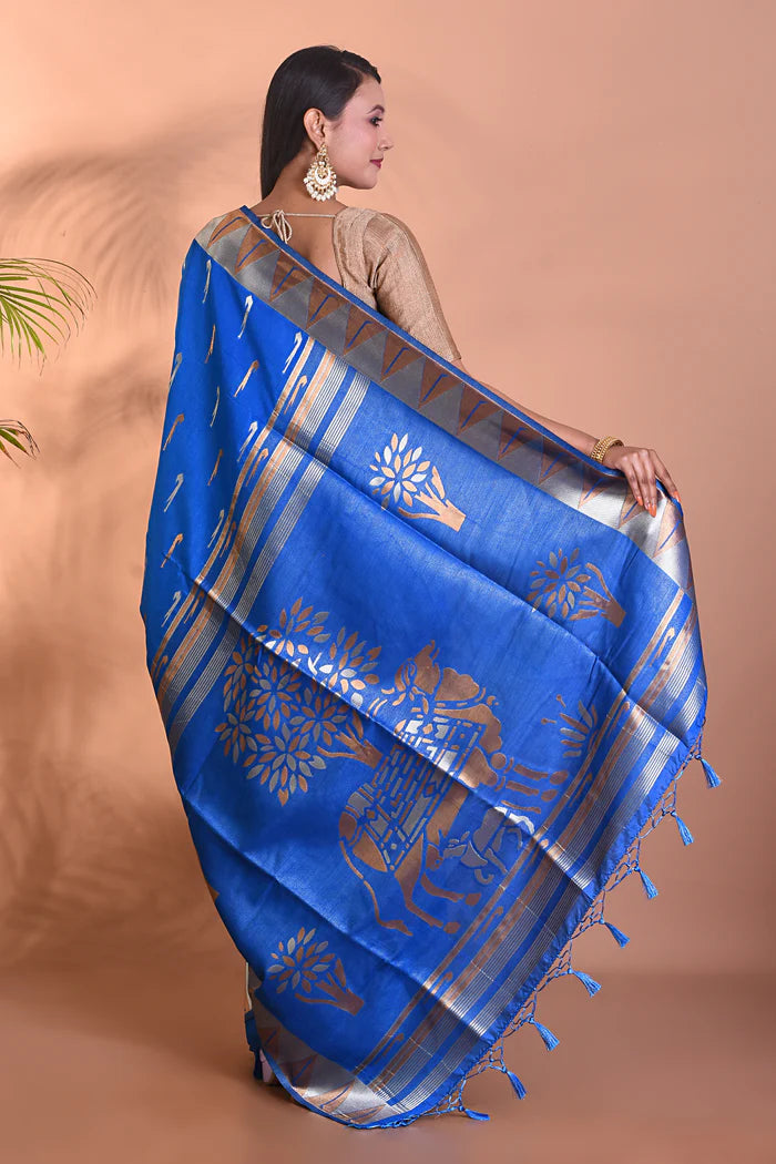 Blue Dupion Silk Saree - Keya Seth Exclusive