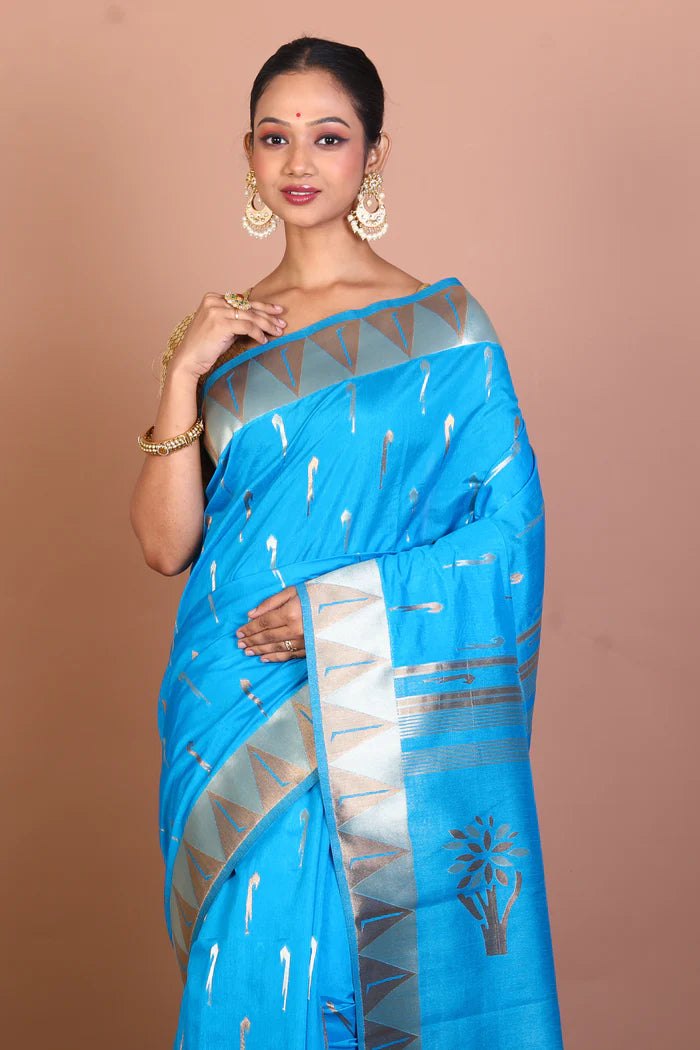 Blue Blended Dupion Silk Saree - Keya Seth Exclusive